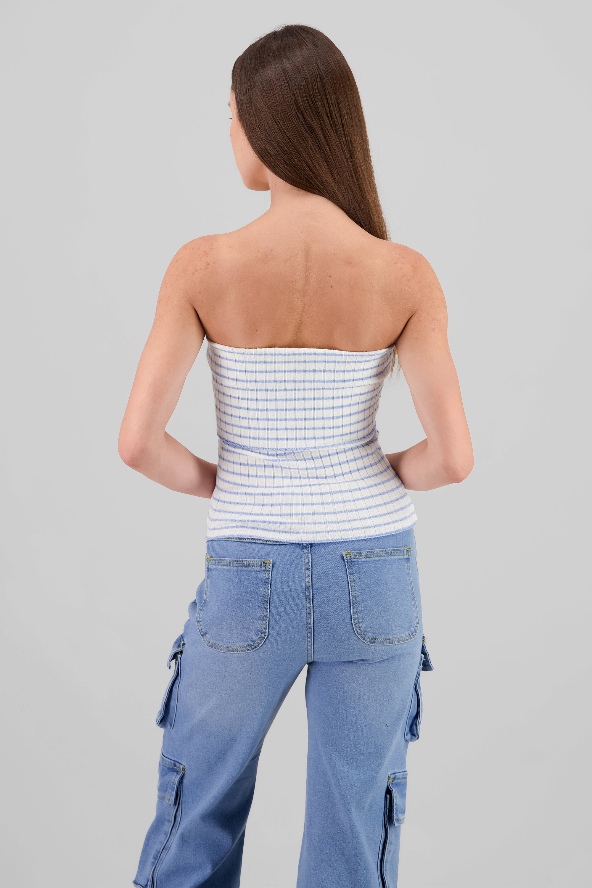 Top tejido off shoulder rayas AZUL COMBO