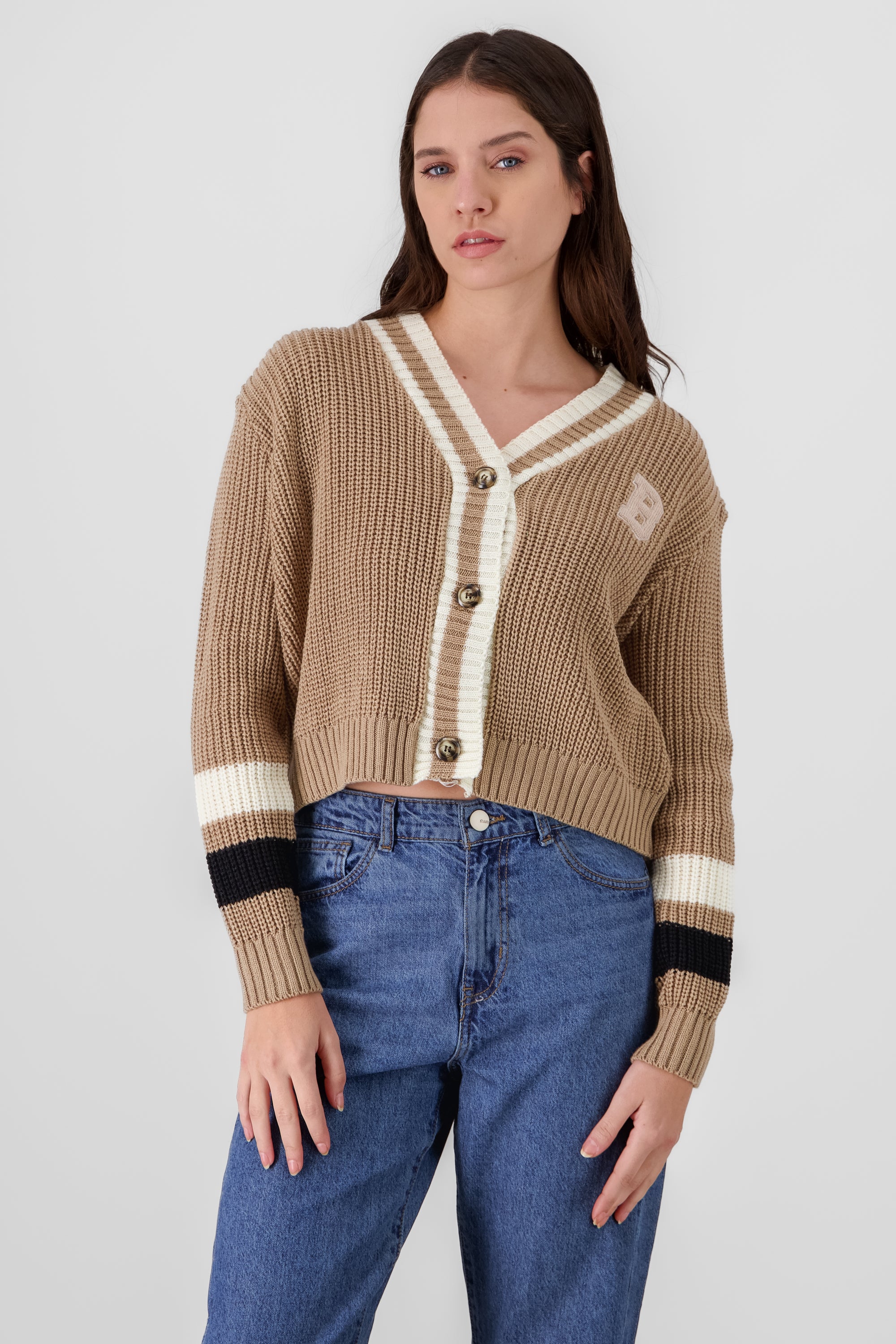 Cardigan tejido parche BEIGE