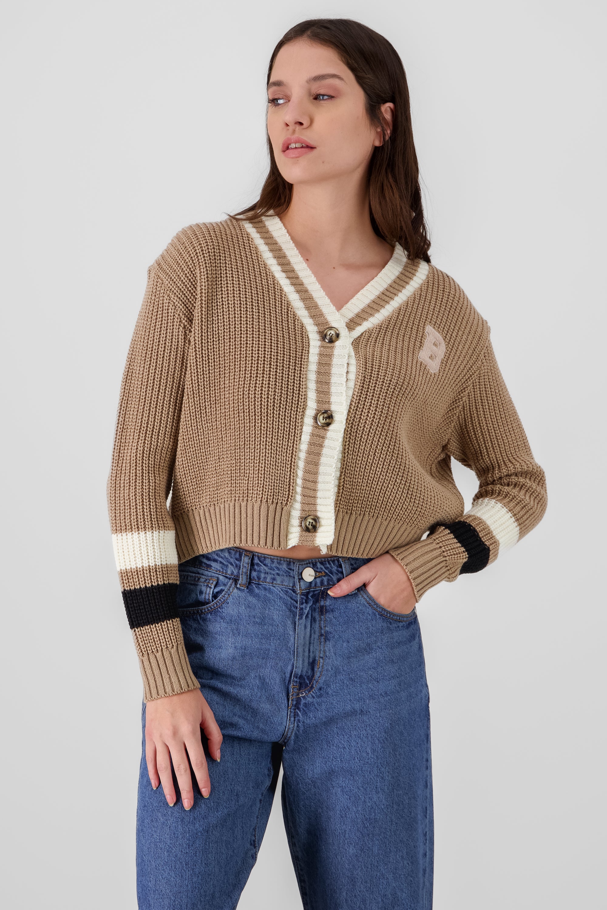 Cardigan tejido parche BEIGE