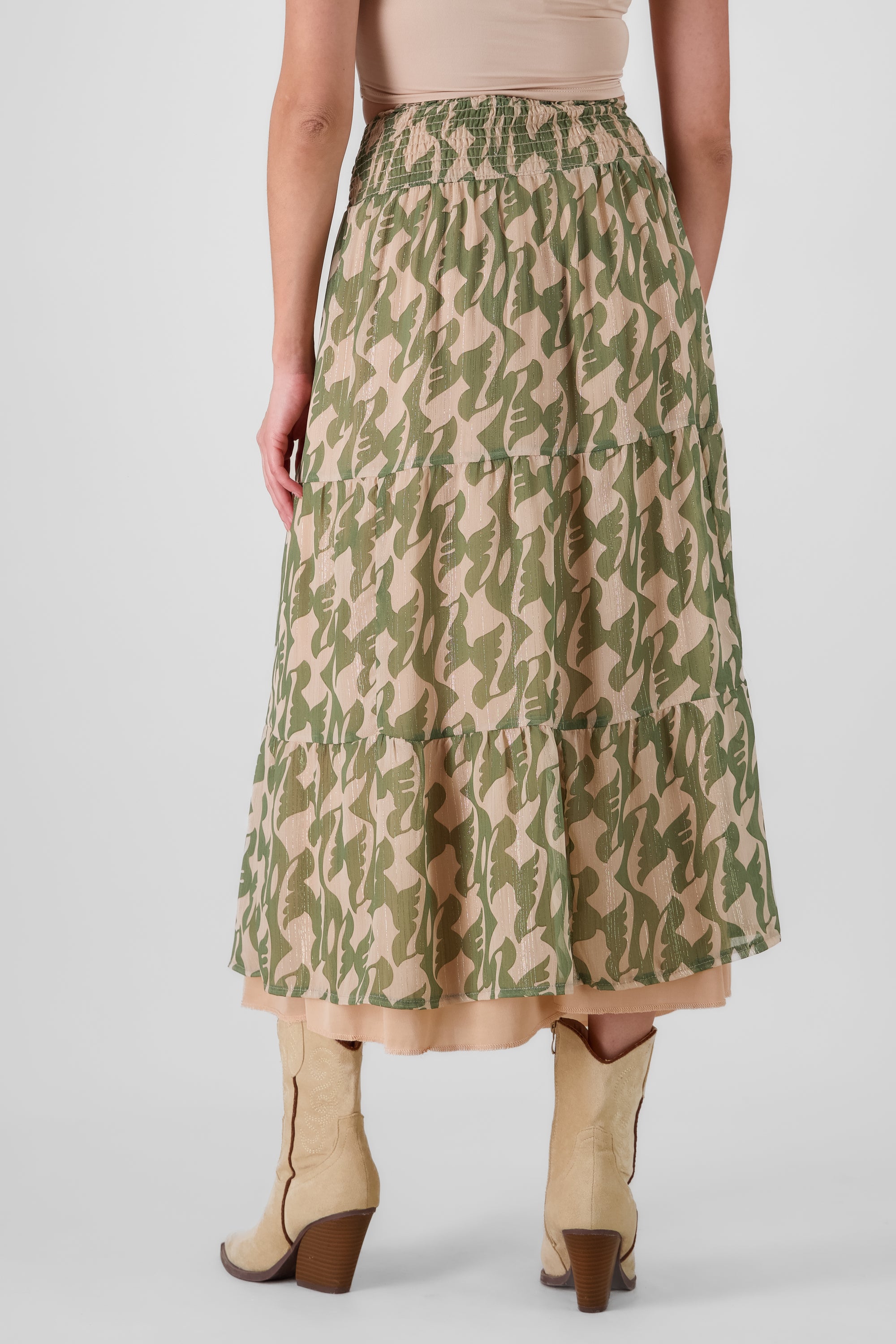 Falda maxi detalle smock VERDE COMBO