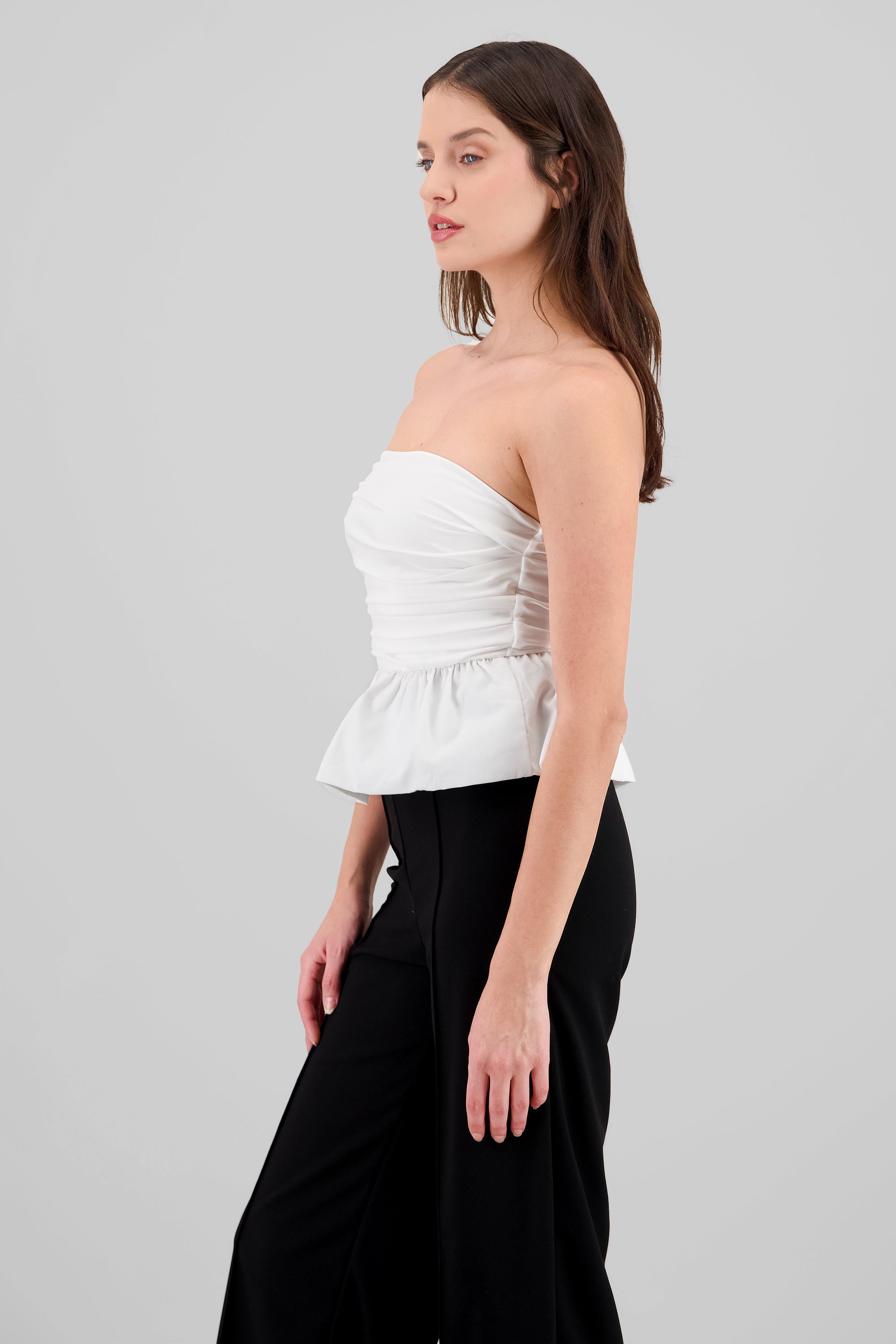 Blusa strapless con volumen liso BLANCO