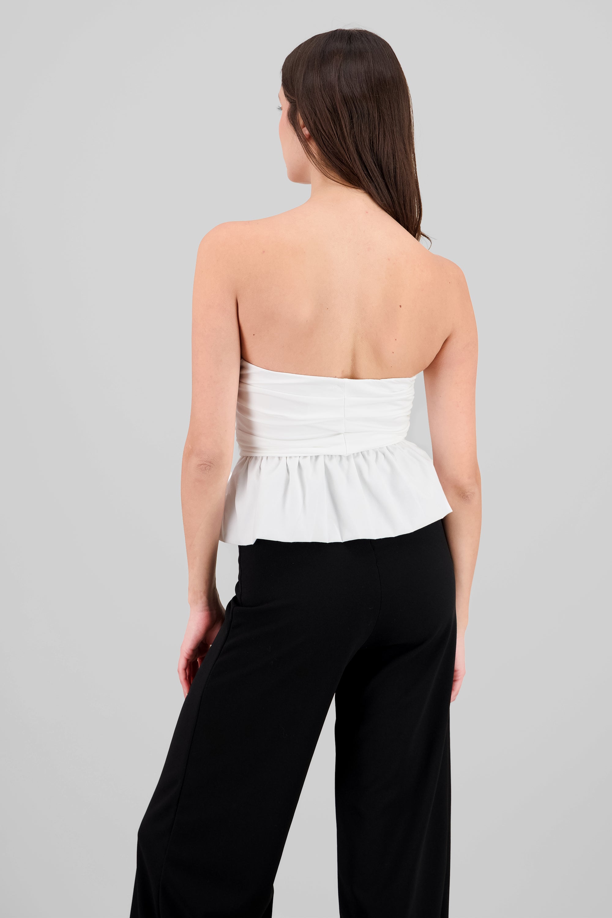 Blusa strapless con volumen liso BLANCO