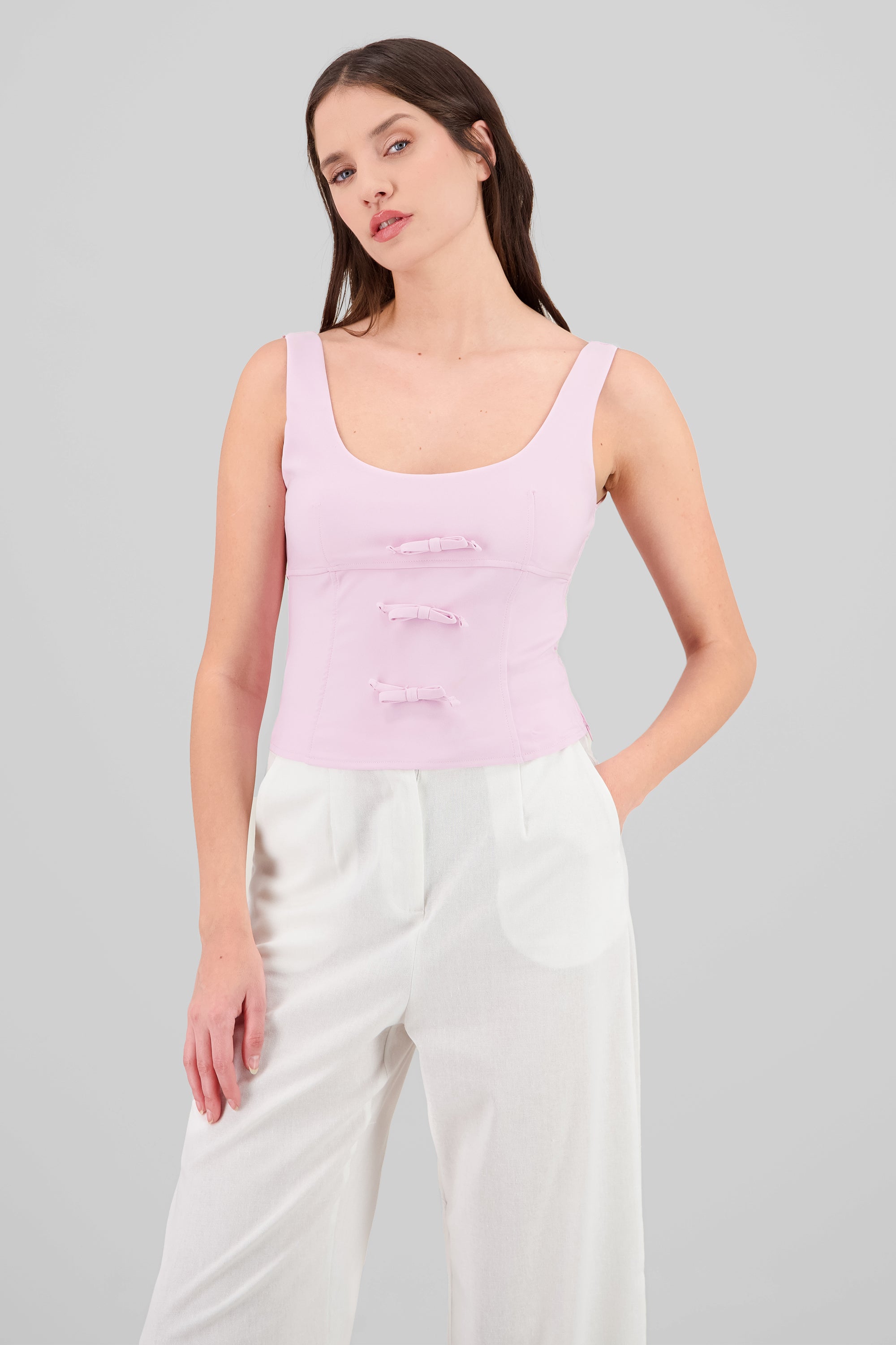 Top con detalle de moños escote cuadrado ROSA