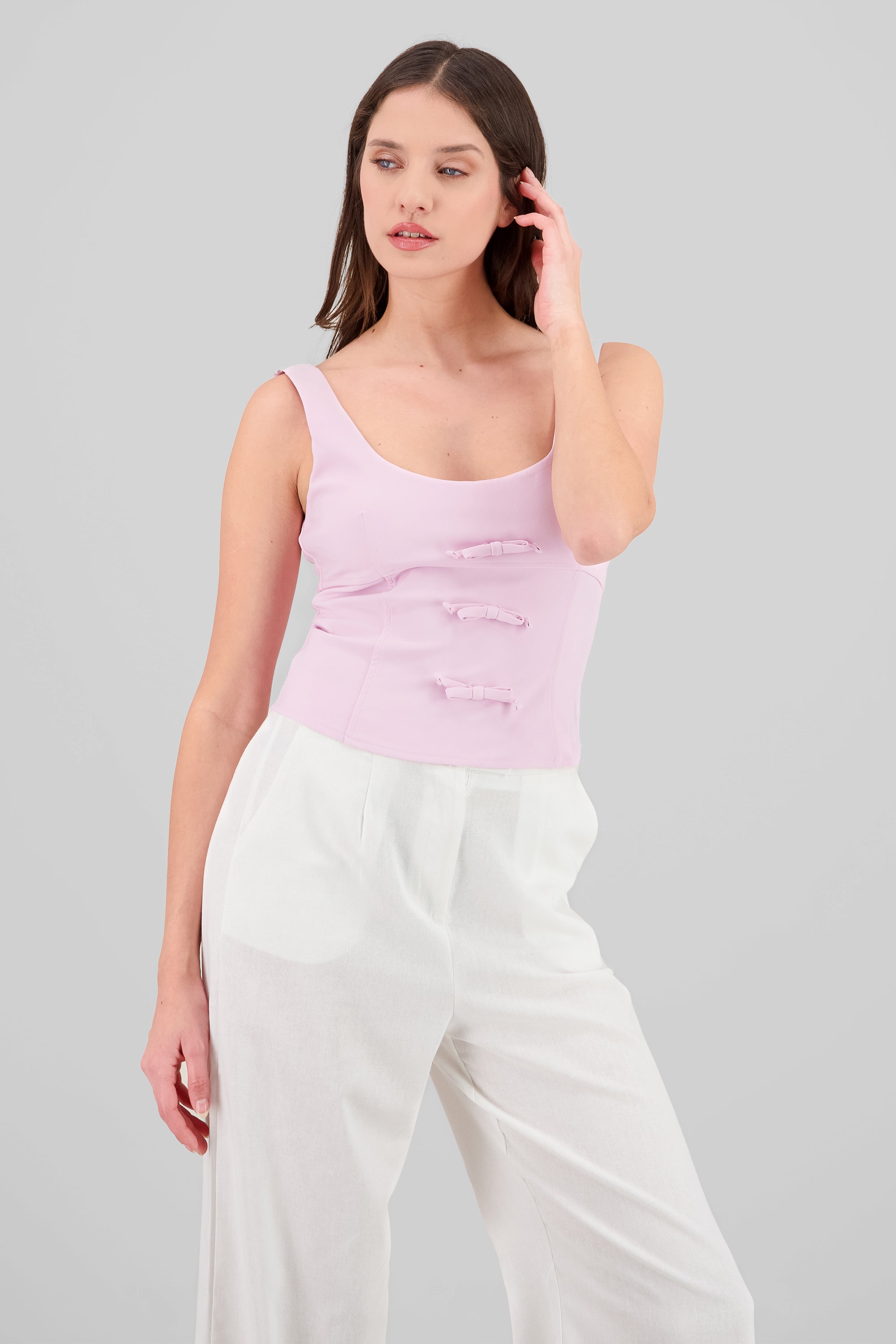 Top con detalle de moños escote cuadrado ROSA