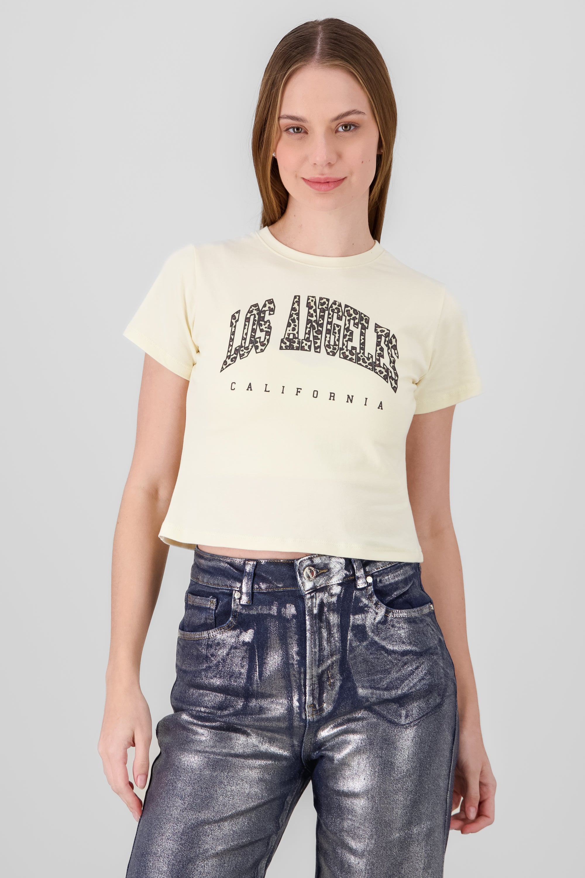 Playera estampado LA leopardo CREMA