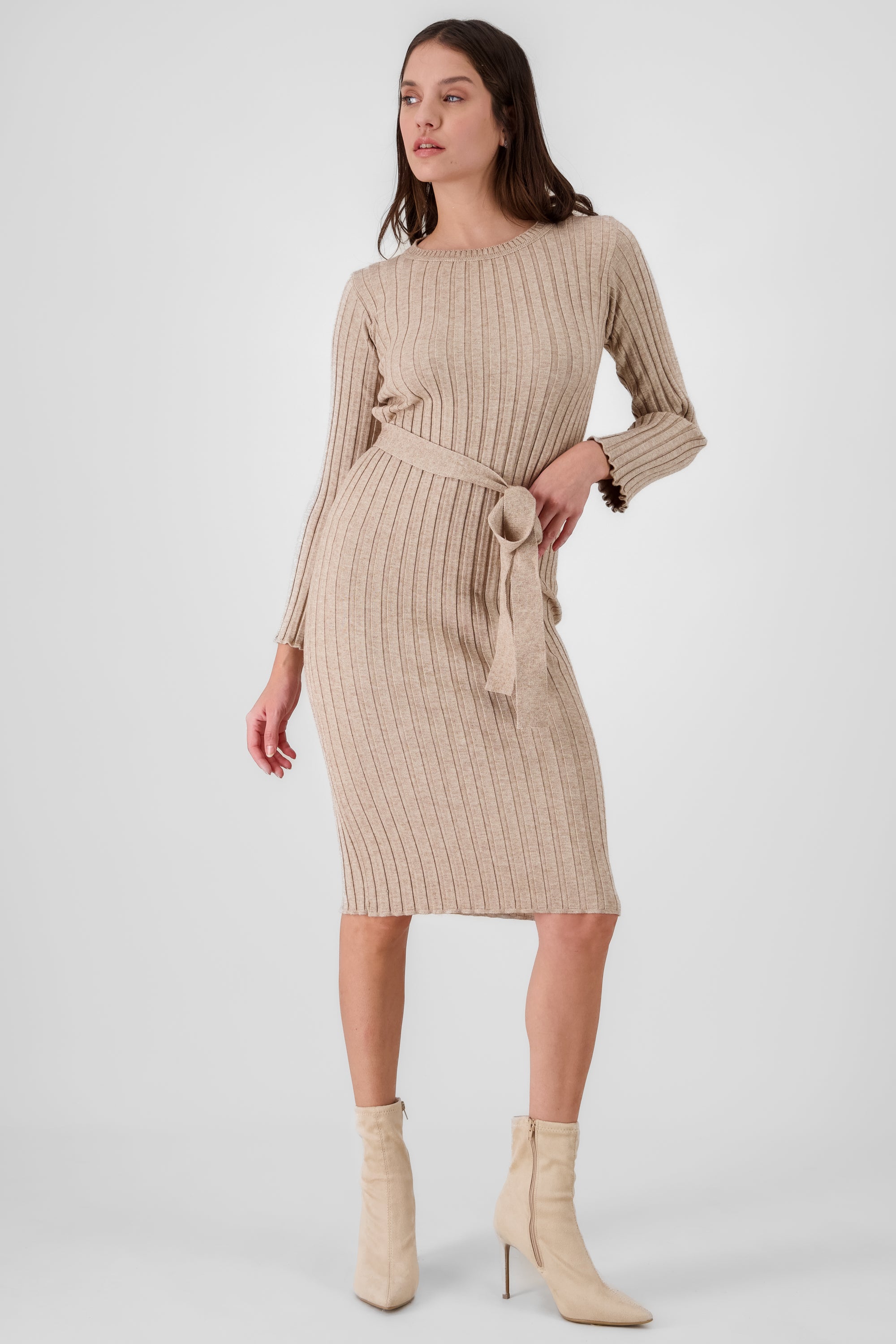 Vestido midi tejido grueso suave manga larga Hypst BEIGE