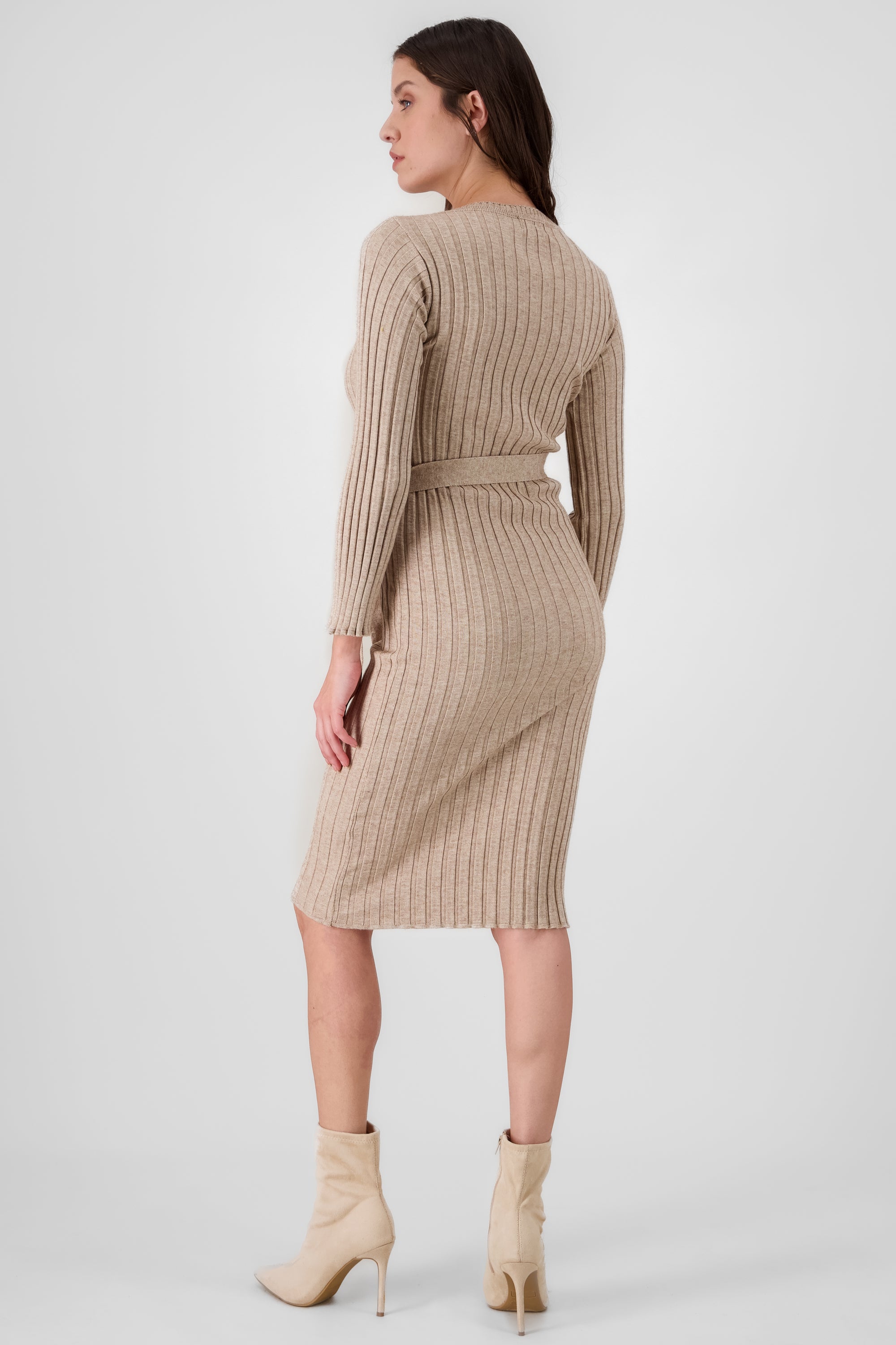 Vestido midi tejido grueso suave manga larga Hypst BEIGE