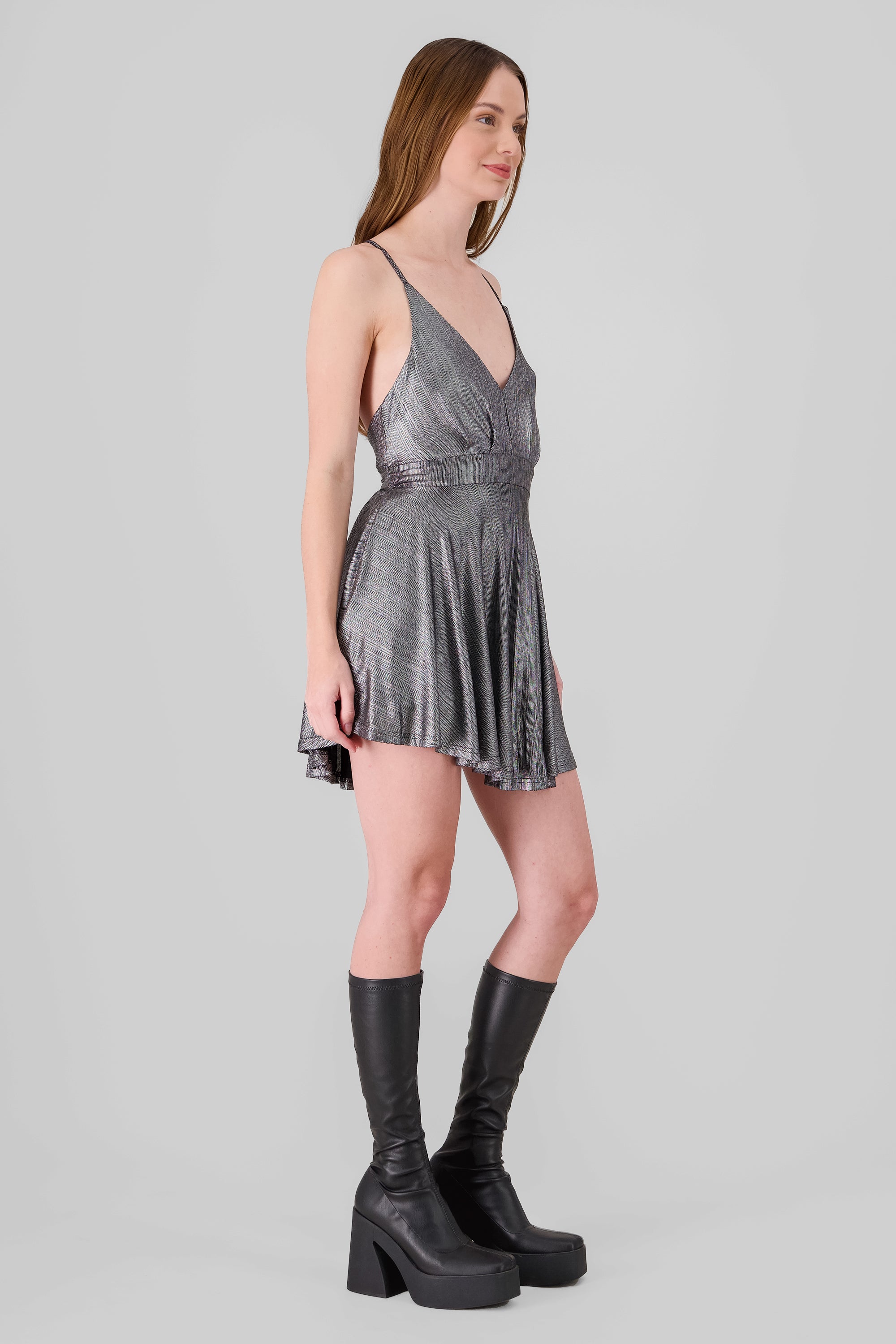 Vestido con escote en V GRIS COMBO