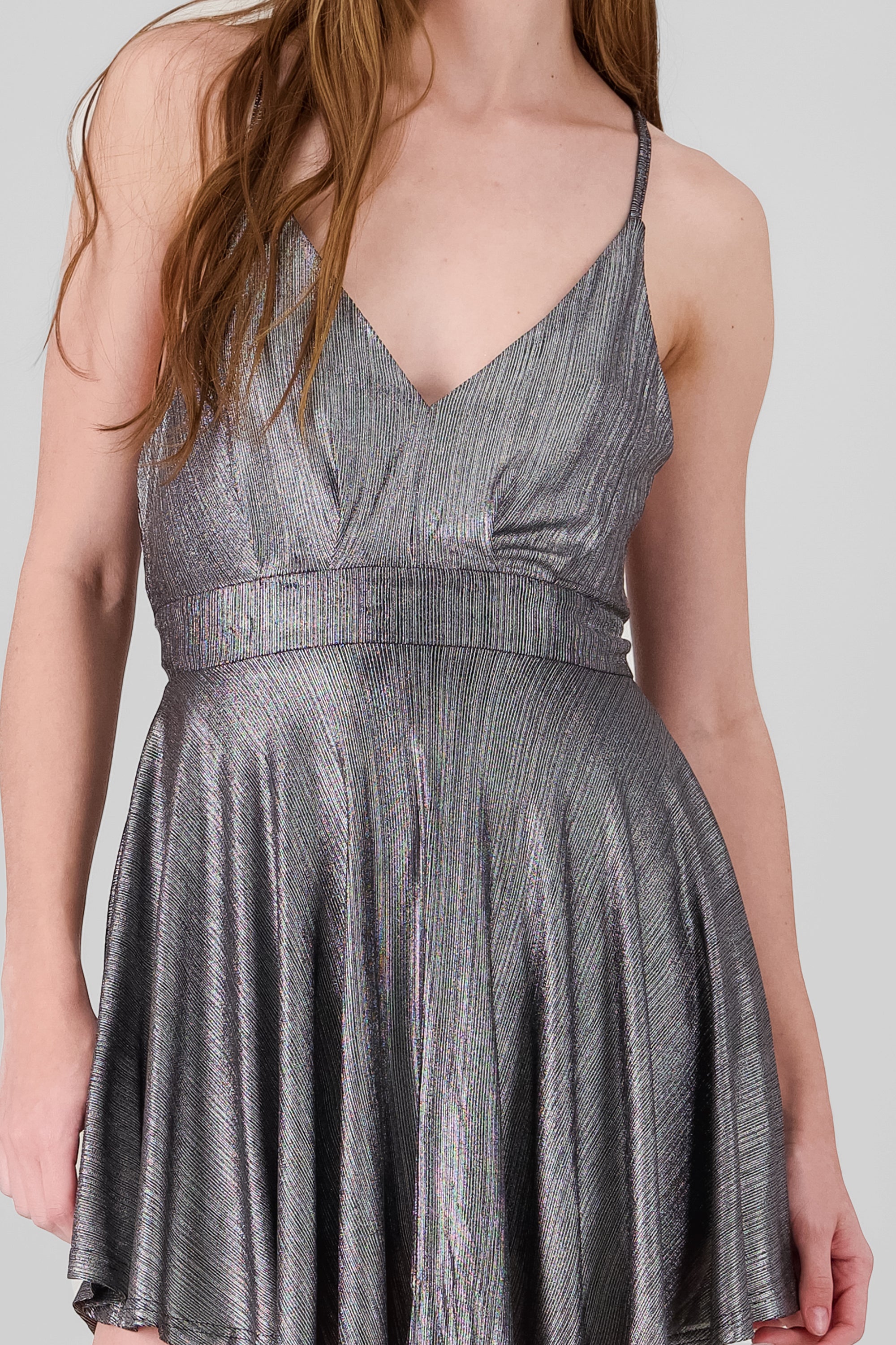 Vestido con escote en V GRIS COMBO