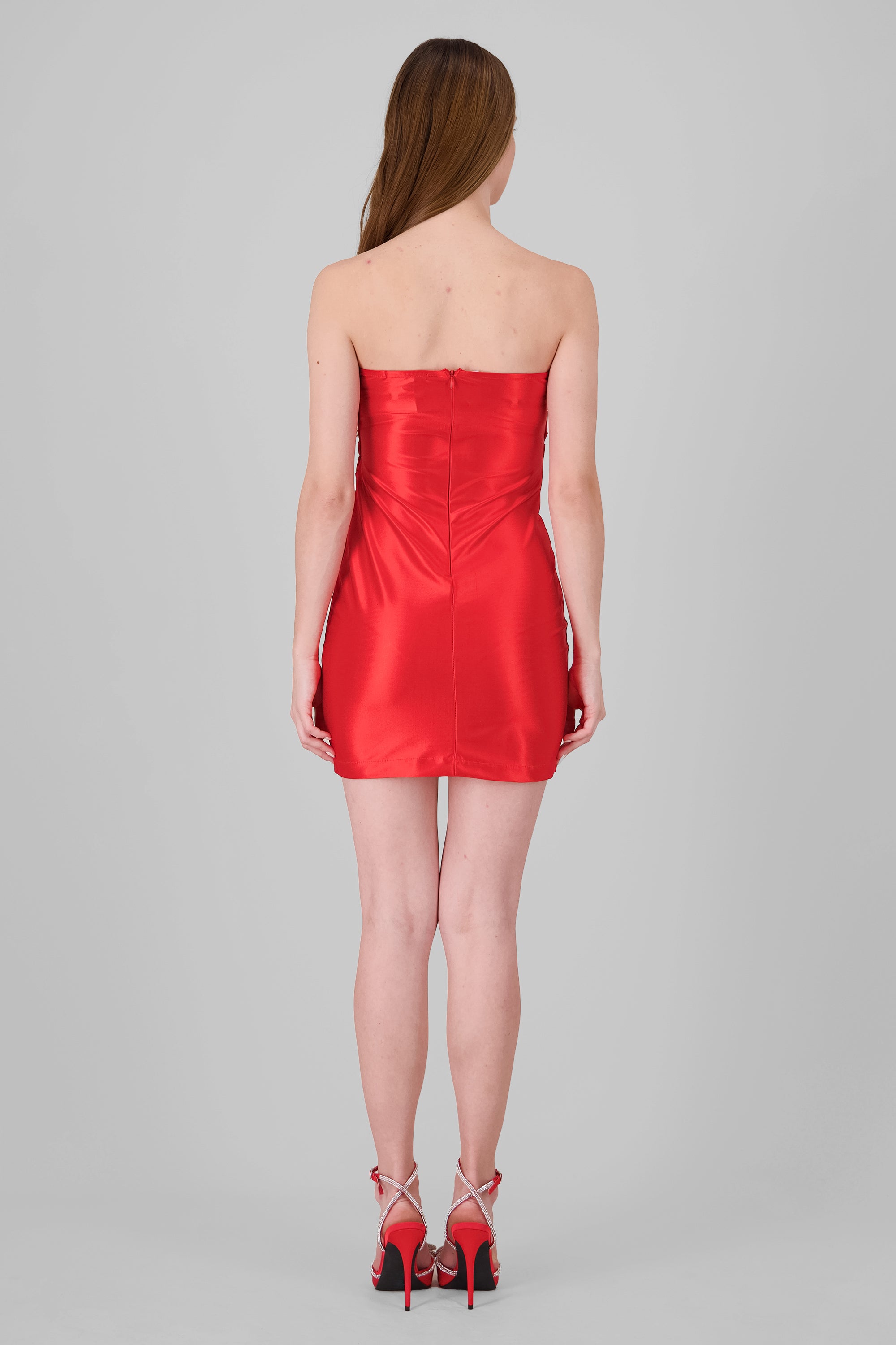 Vestido mini strapless drapeado ROJO