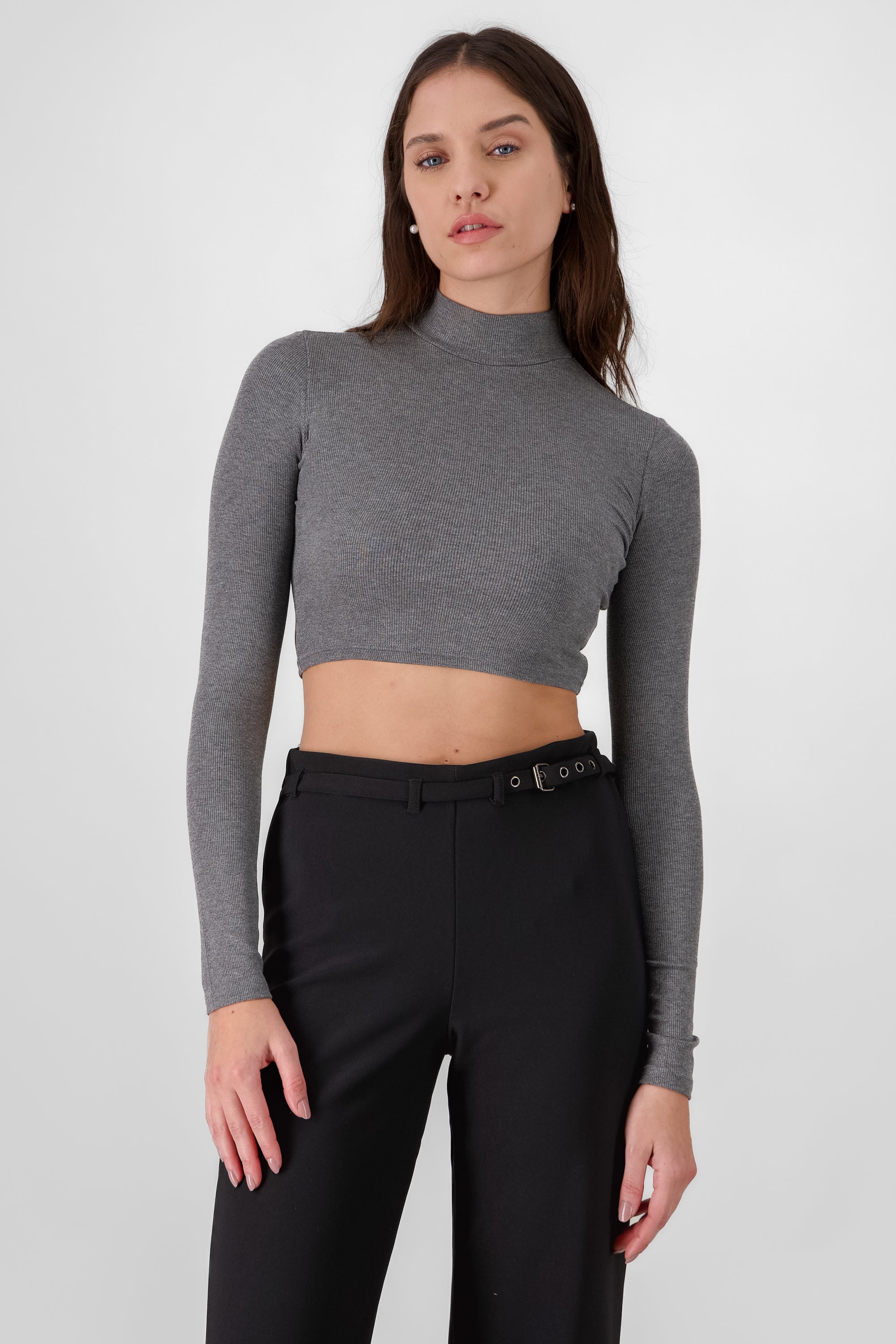 Top de cuello alto con textura liso GRIS JASPE