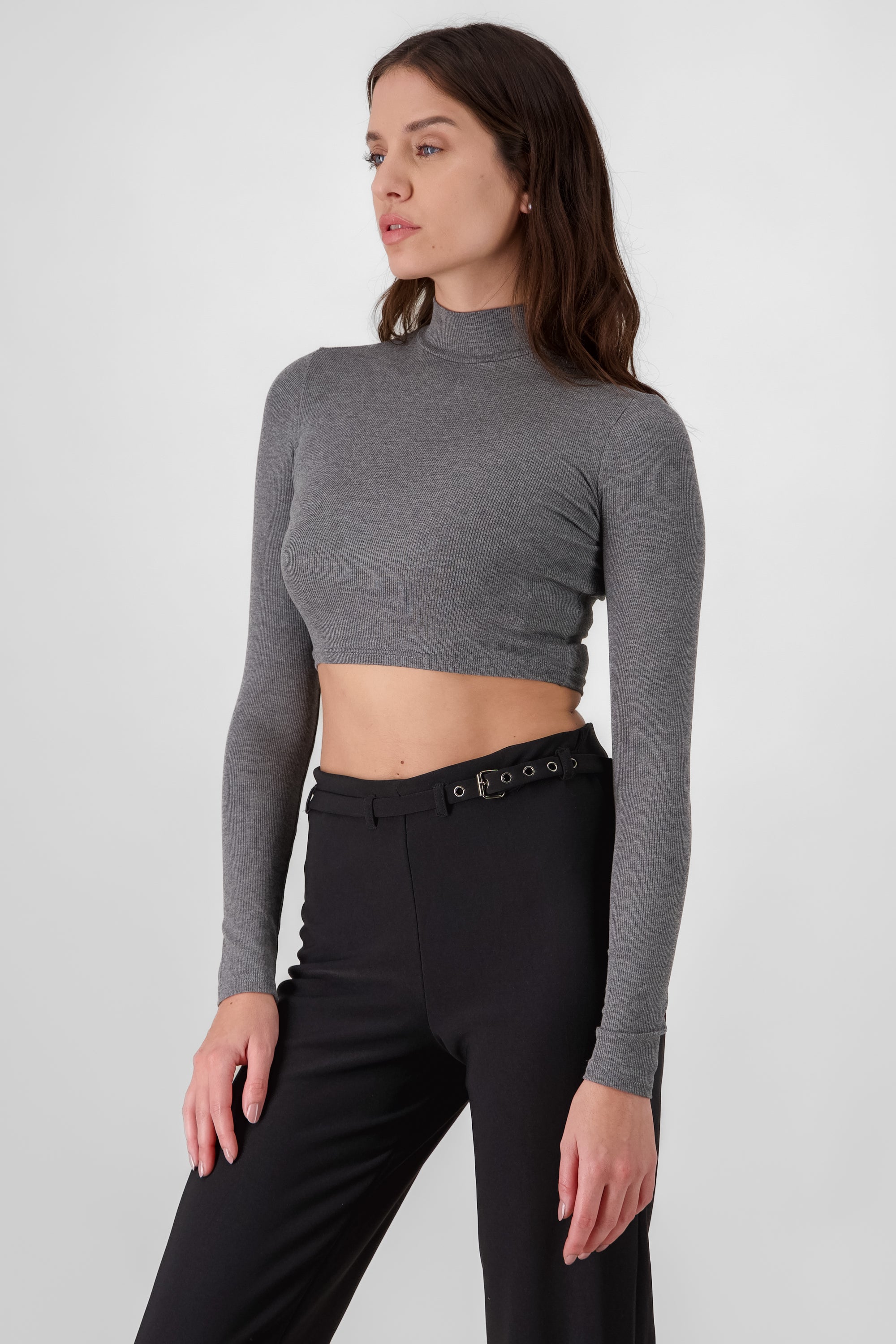 Top de cuello alto con textura liso GRIS JASPE