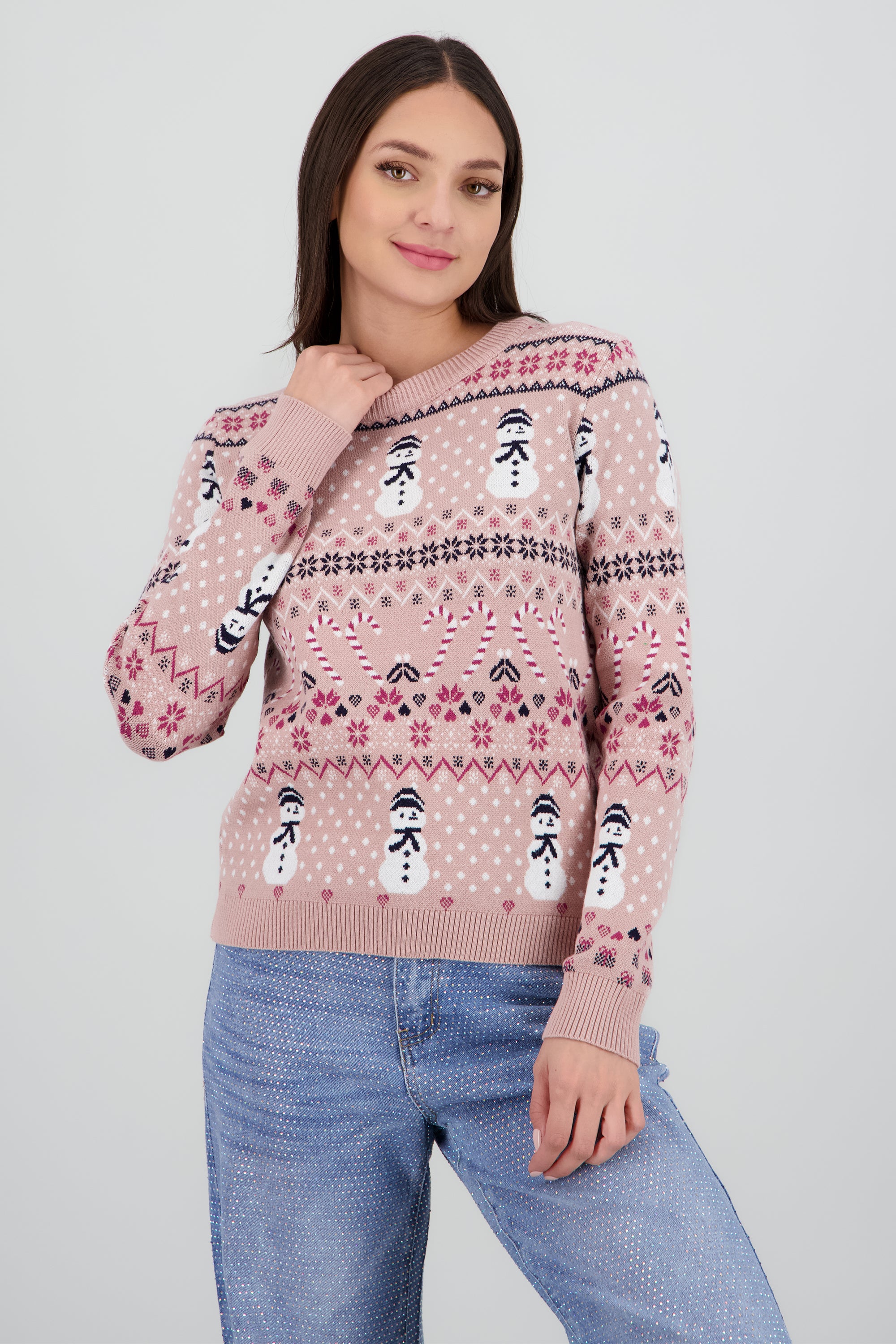 Sueter navideño muñecos y dulcer PALO DE ROSA