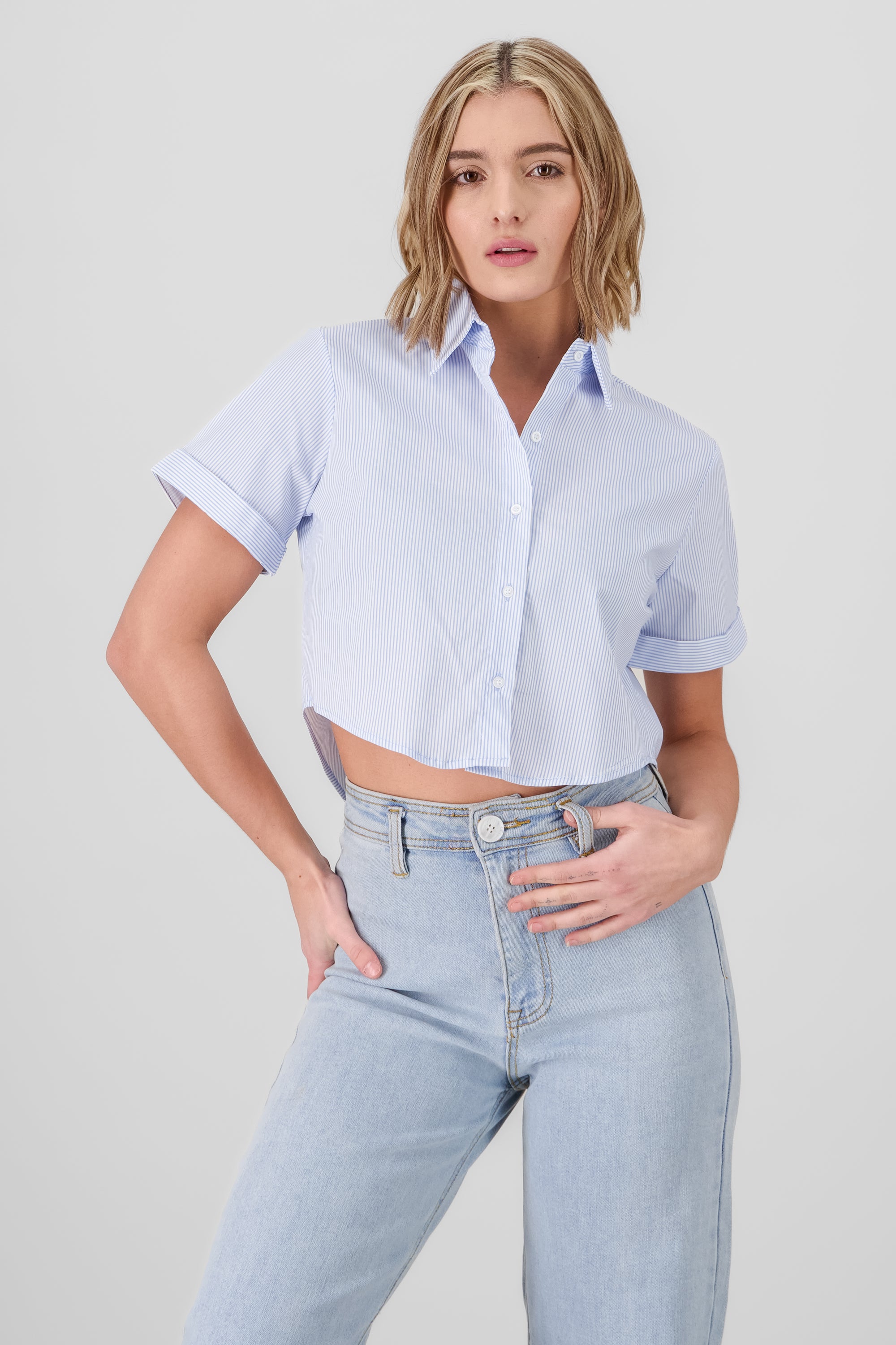 Camisa crop manga corta AZUL COMBO