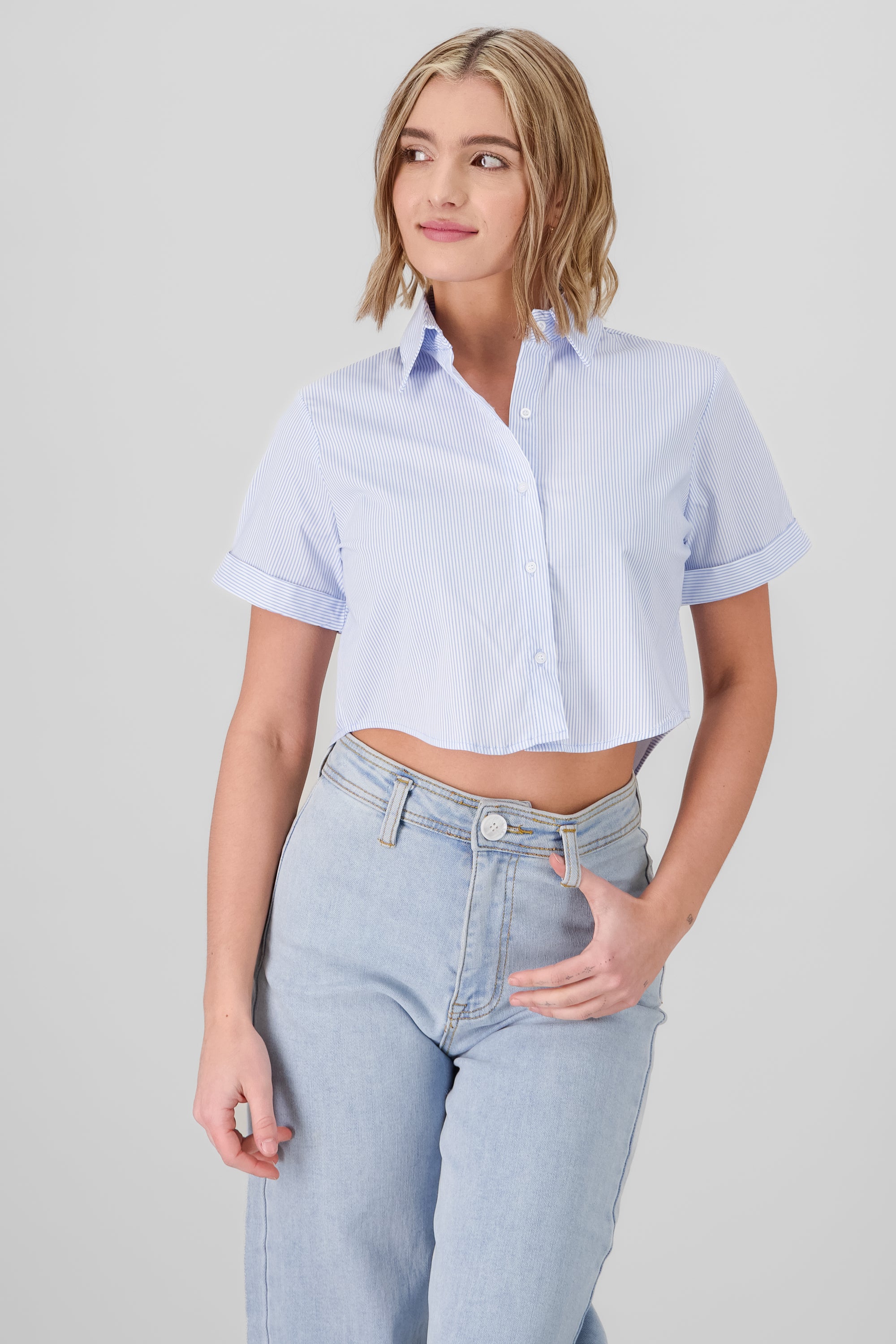 Camisa crop manga corta AZUL COMBO