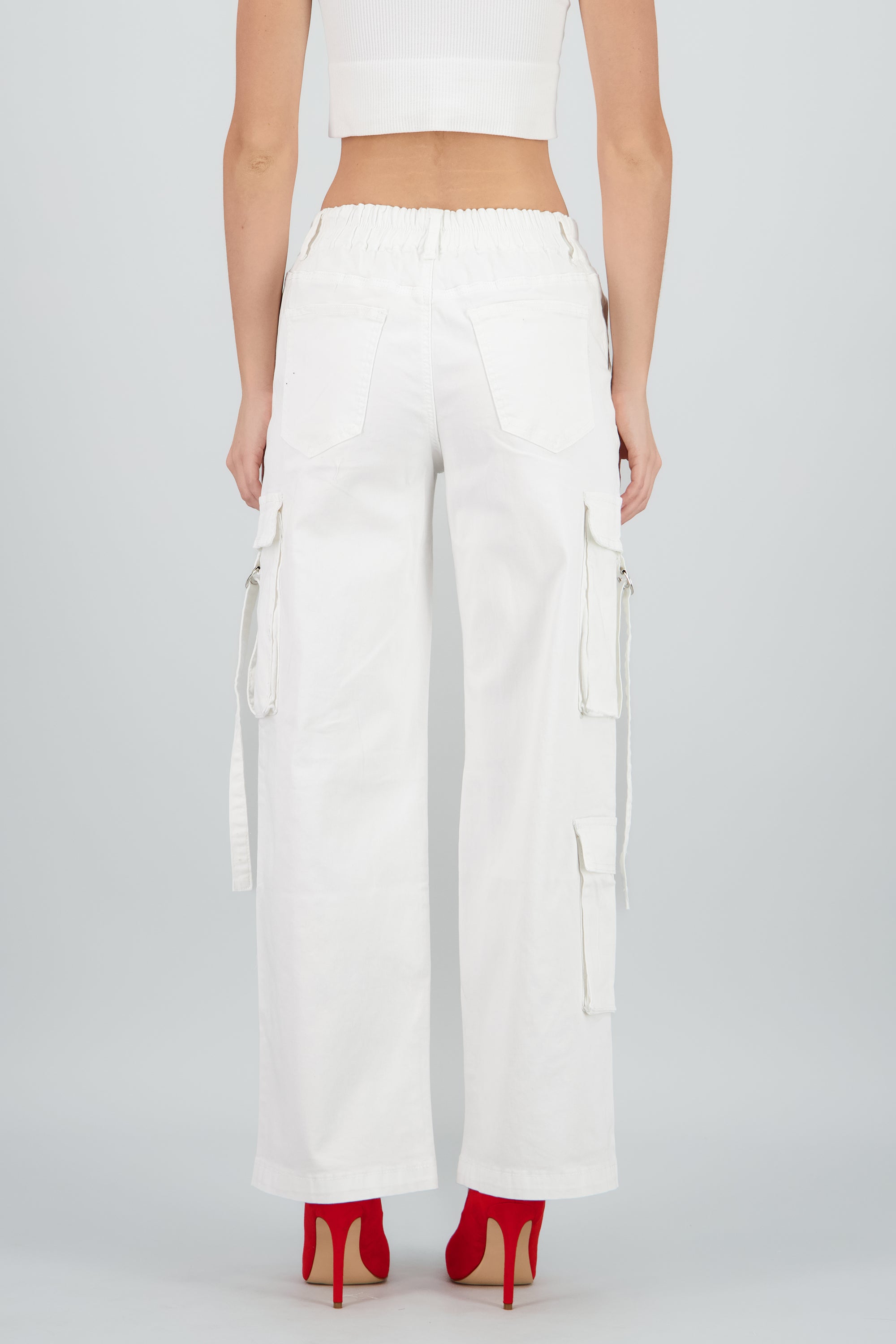 Pantalón cargo con jaretas BLANCO