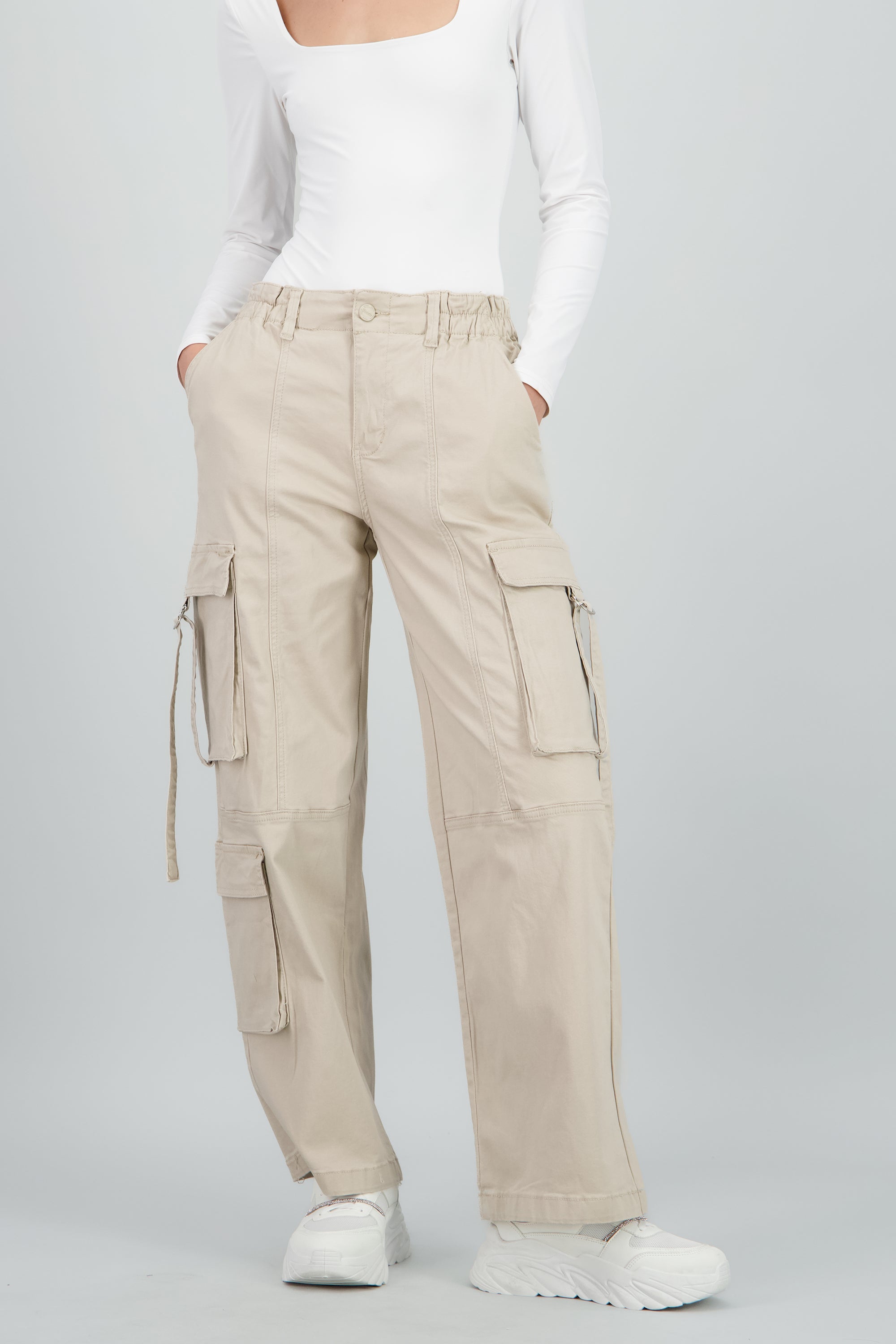 Pantalón cargo con jaretas HUESO