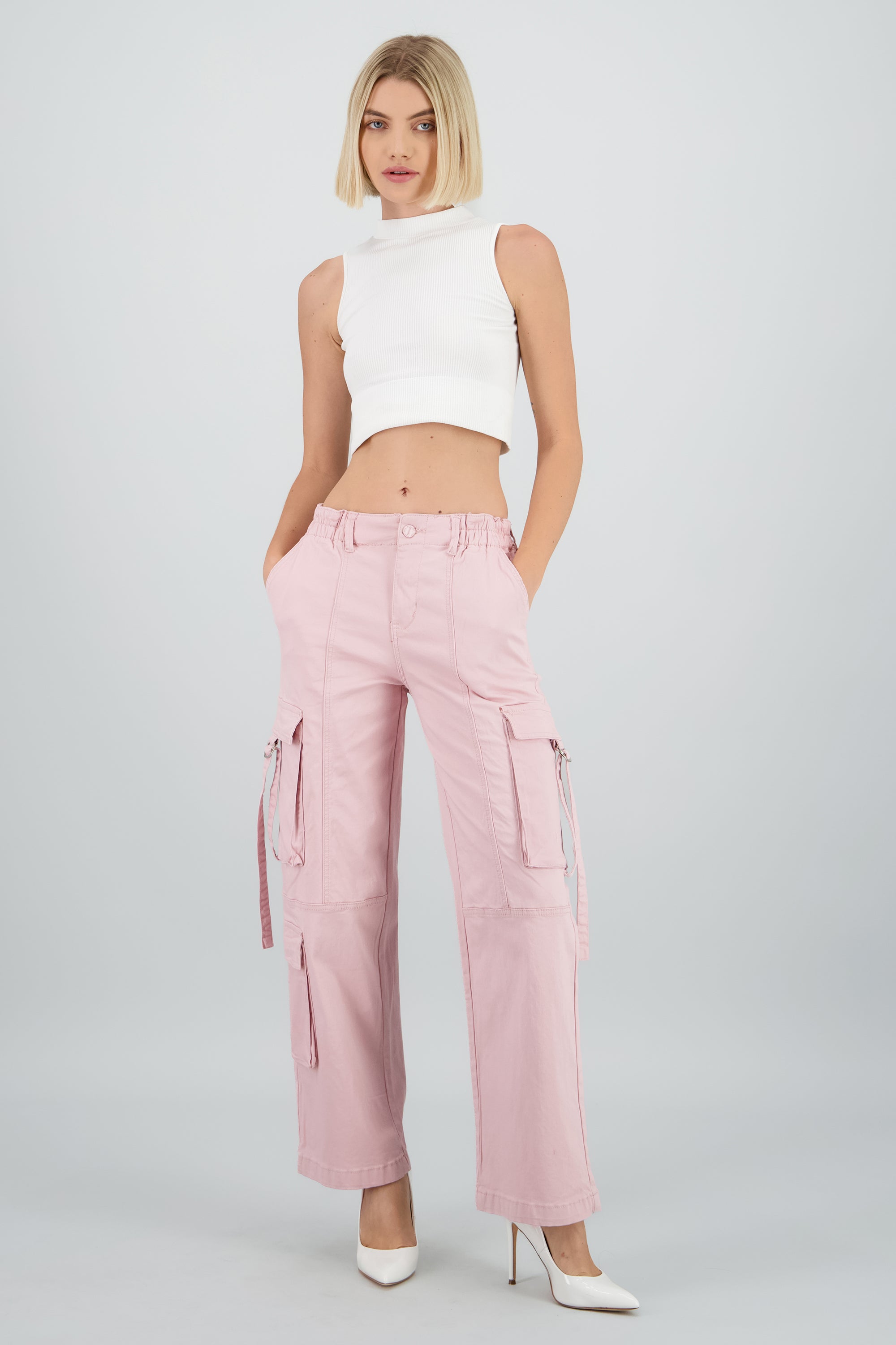 Pantalón cargo con jaretas ROSA PASTEL