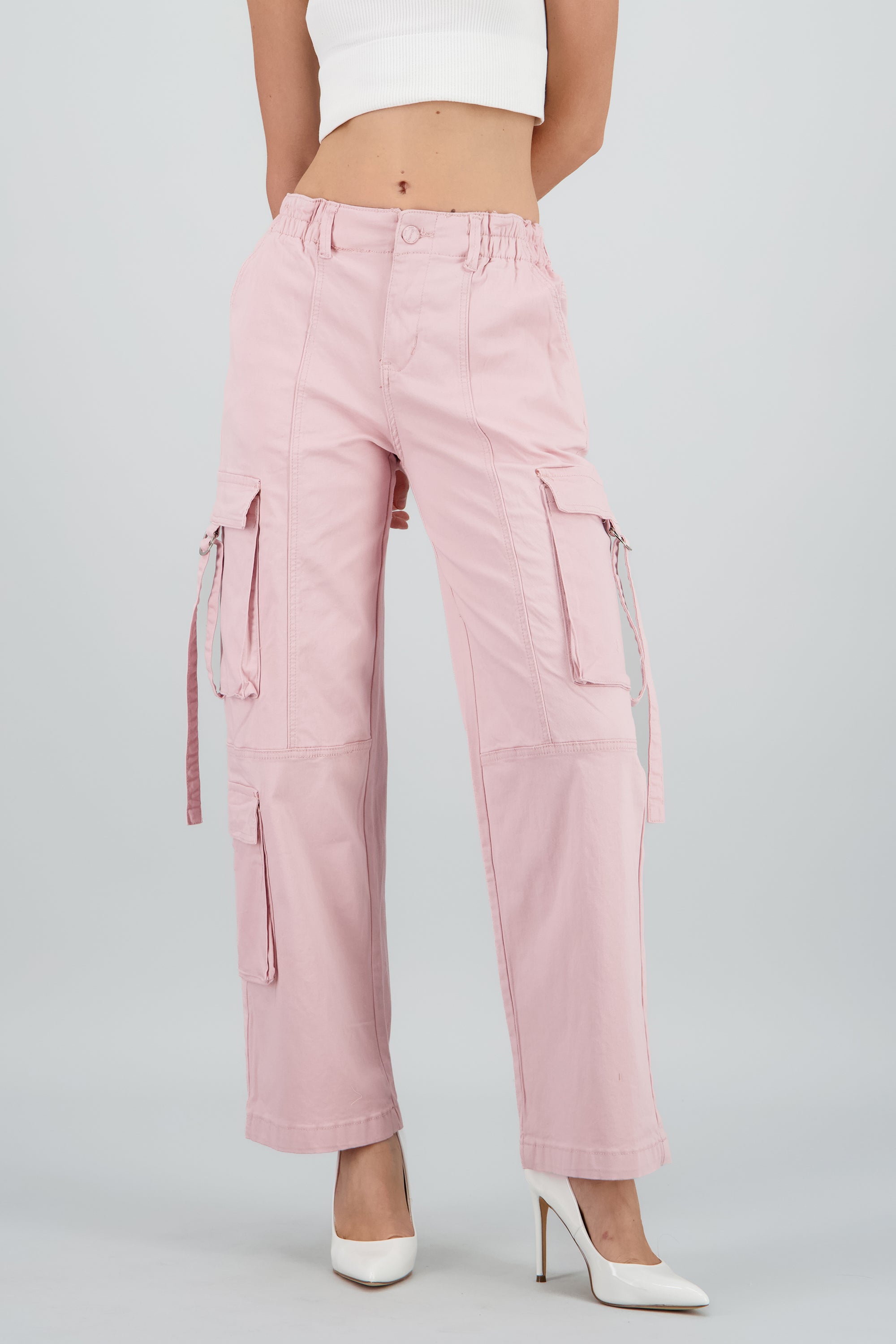 Pantalón cargo con jaretas ROSA PASTEL