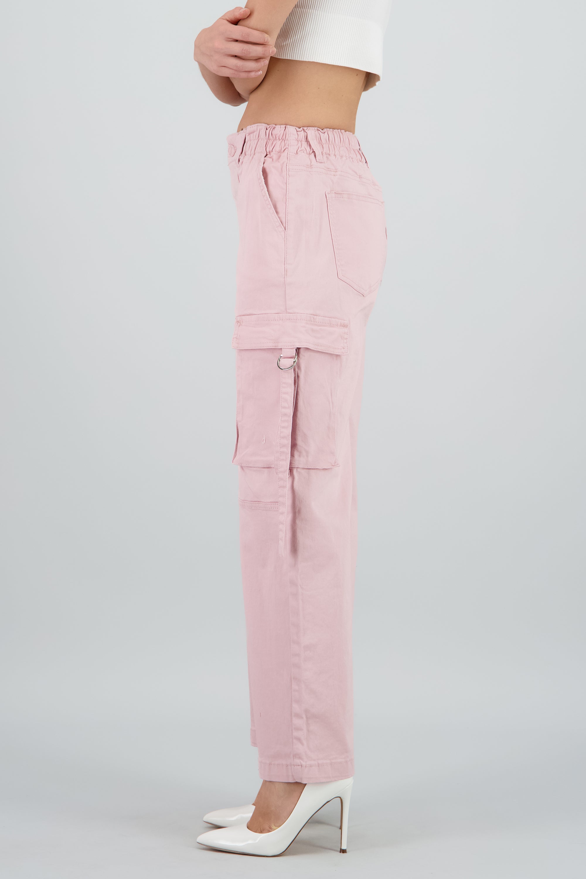 Pantalón cargo con jaretas ROSA PASTEL