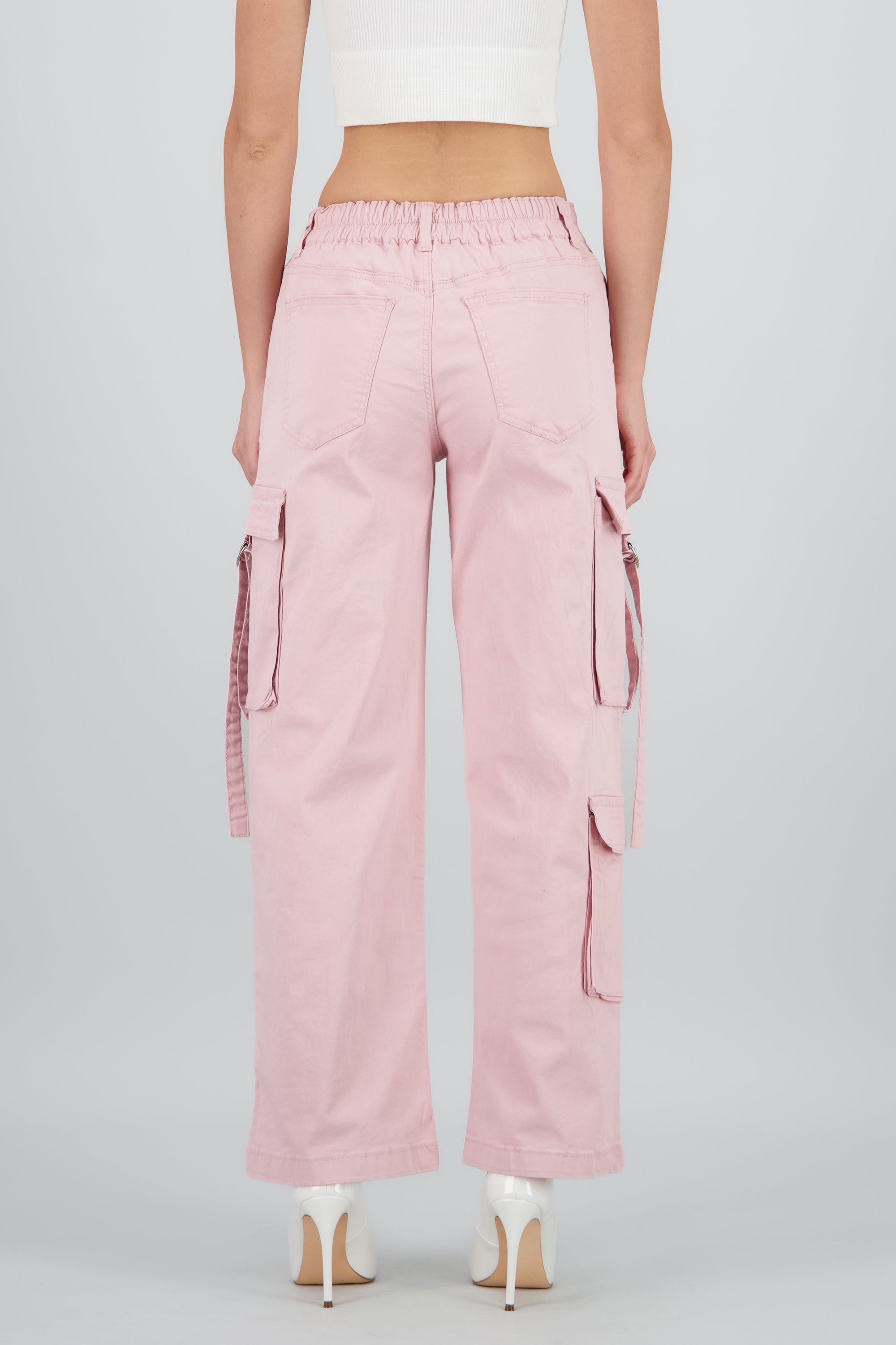 Pantalón cargo con jaretas ROSA PASTEL