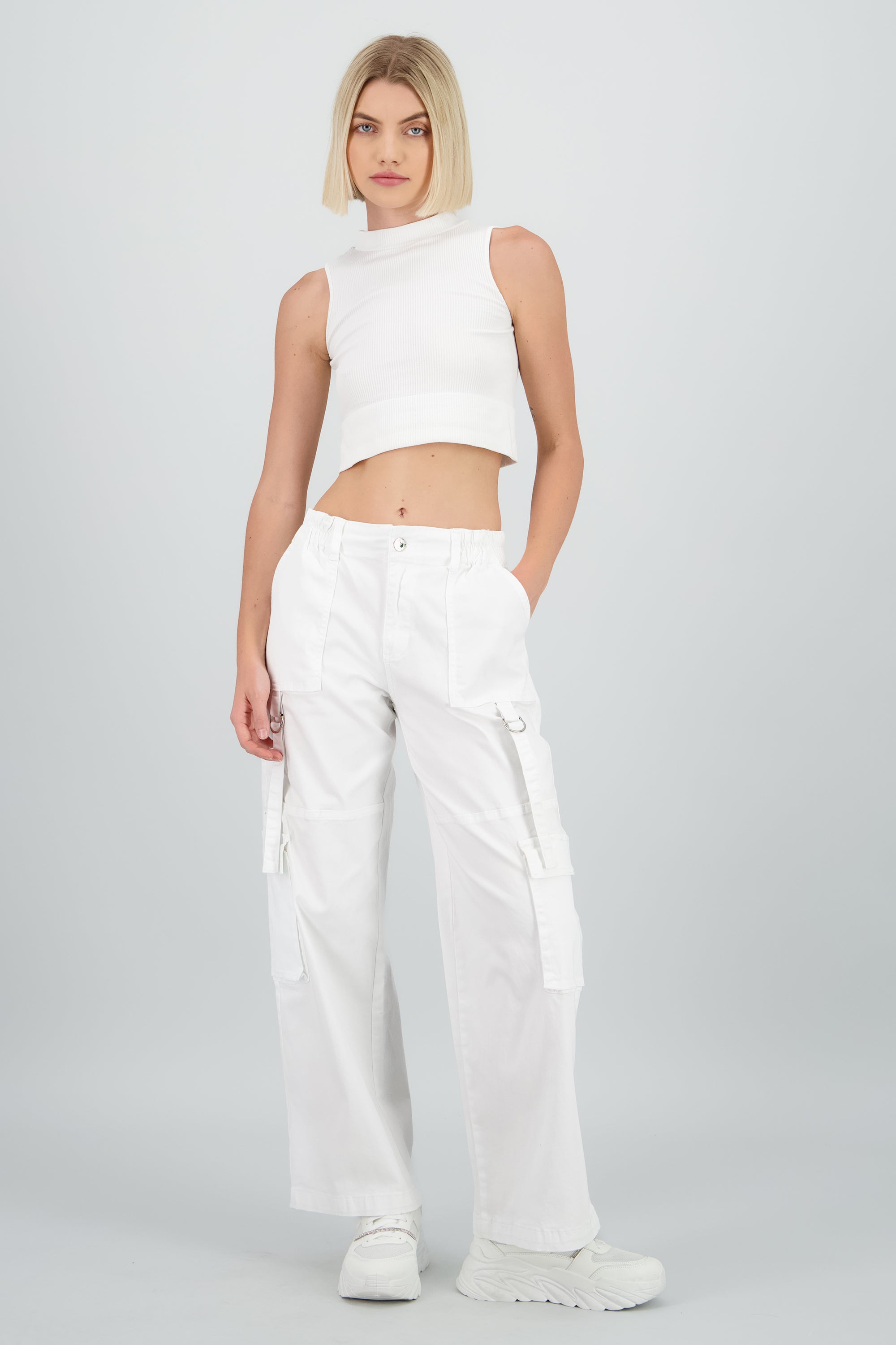 Pantalón cargo 3 bolsas tiras BLANCO