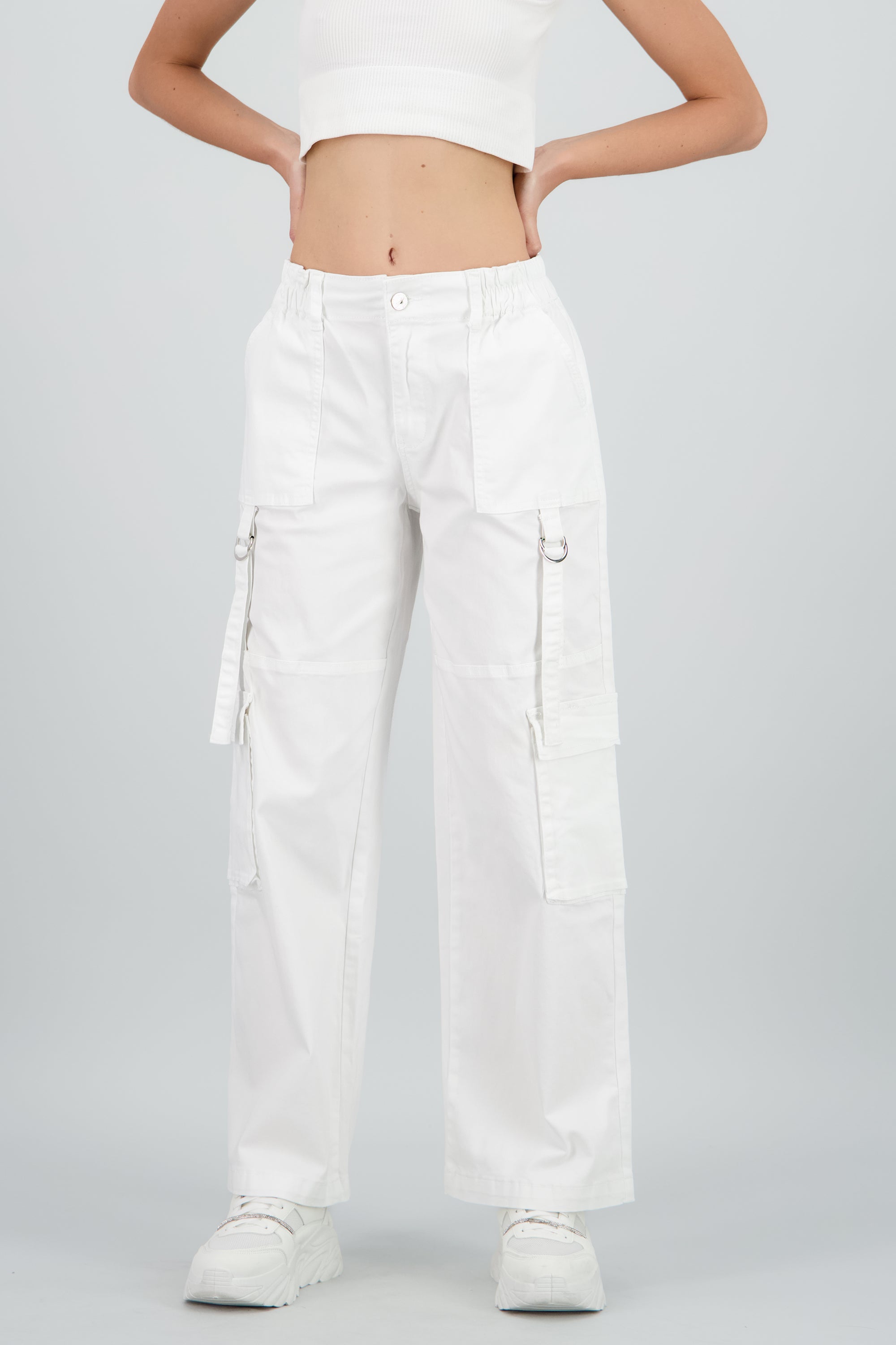 Pantalón cargo 3 bolsas tiras BLANCO