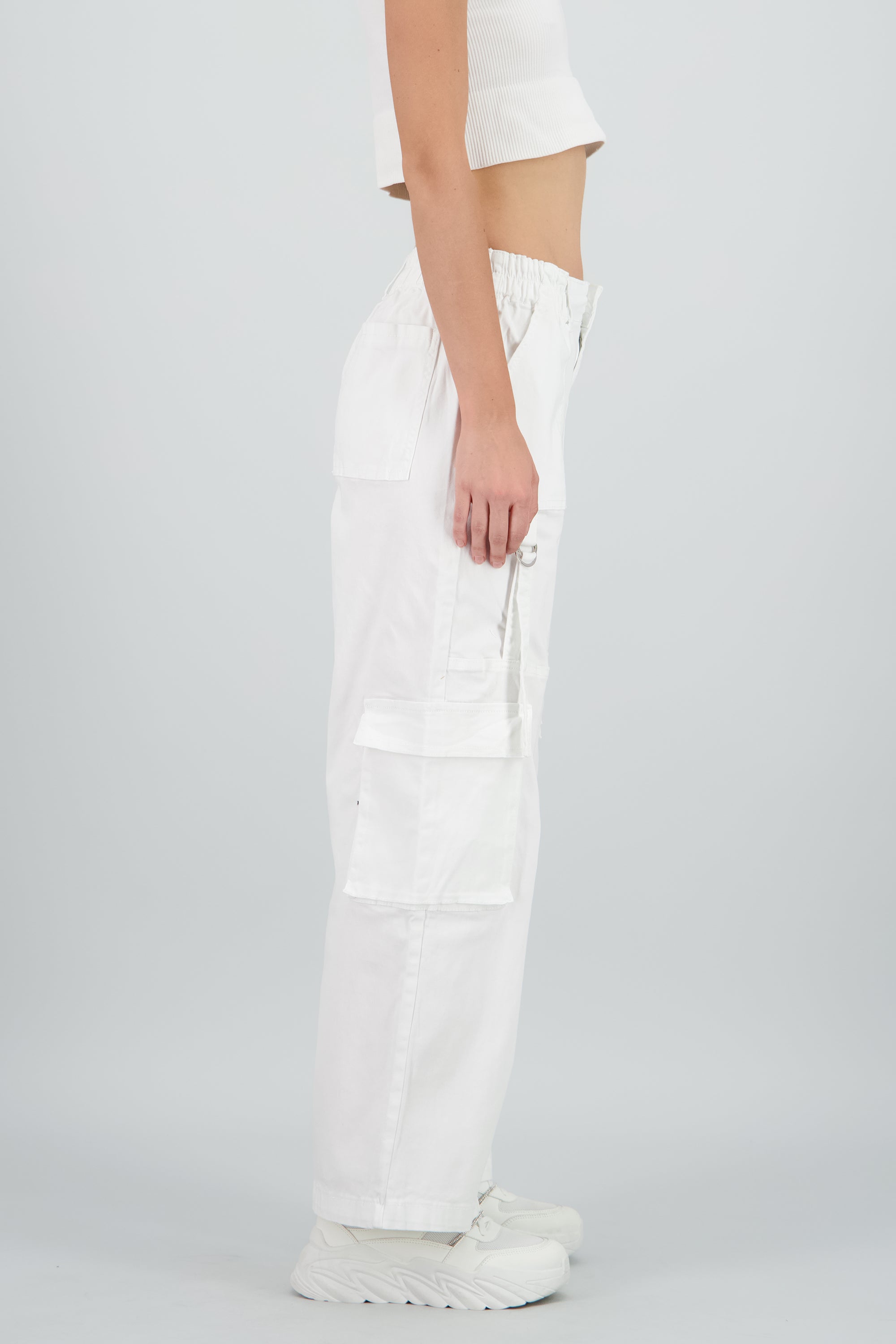Pantalón cargo 3 bolsas tiras BLANCO