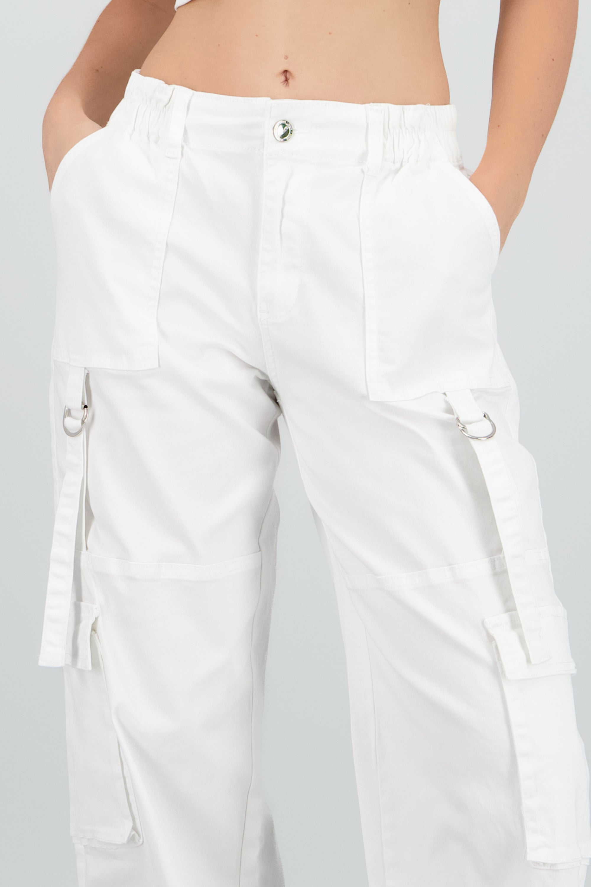 Pantalón cargo 3 bolsas tiras BLANCO
