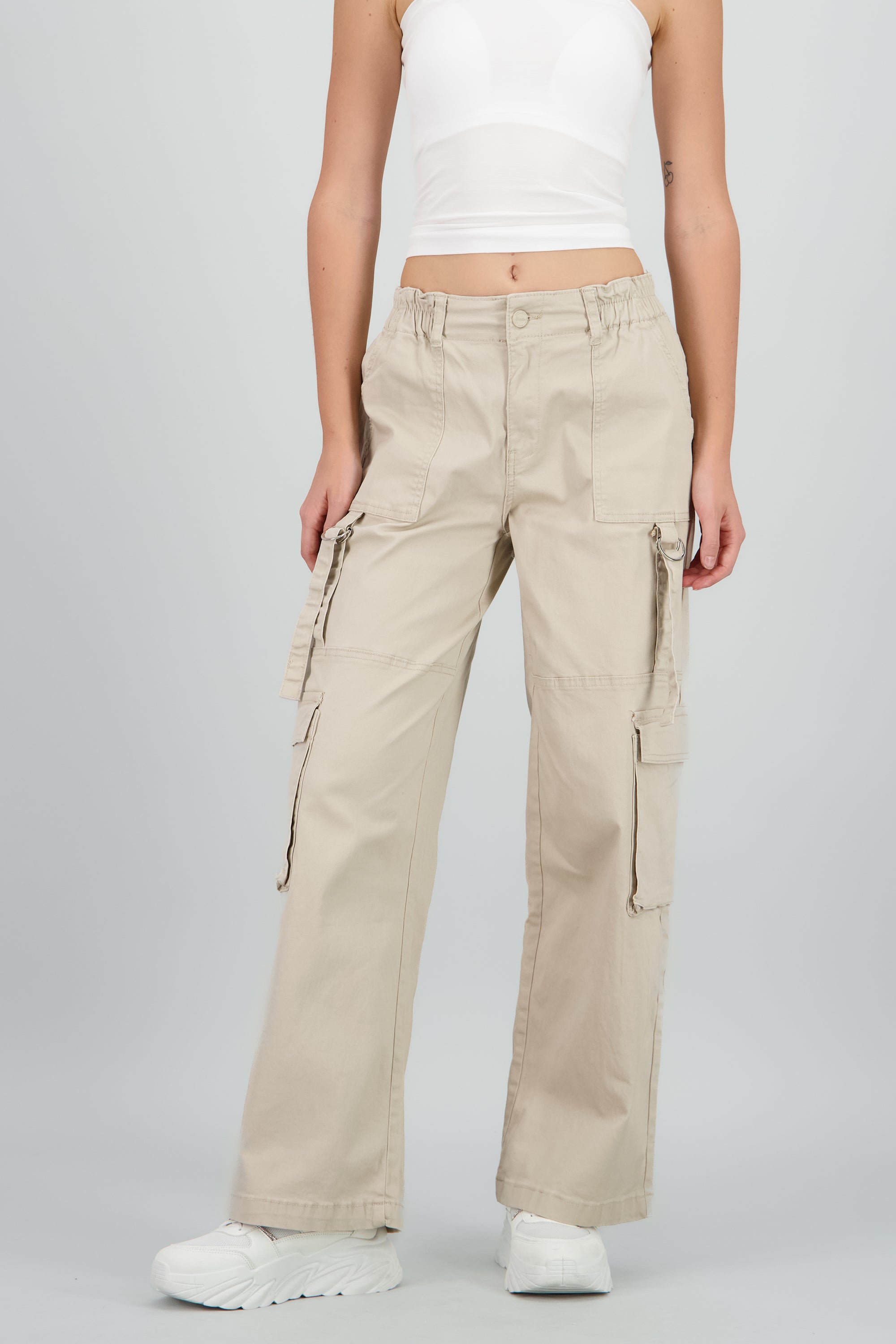 Pantalón cargo 3 bolsas tiras HUESO