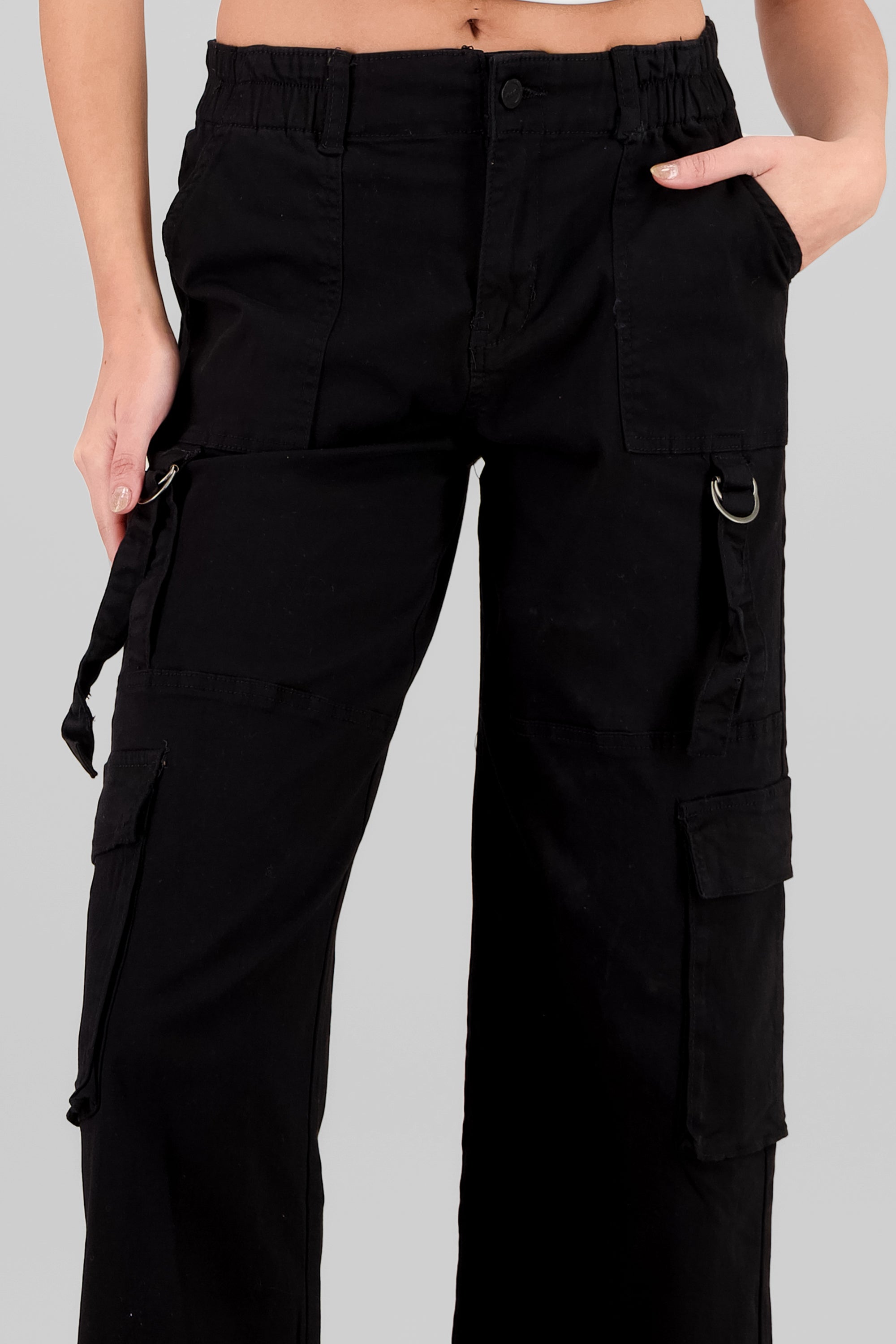 Pantalón cargo 3 bolsas tiras NEGRO