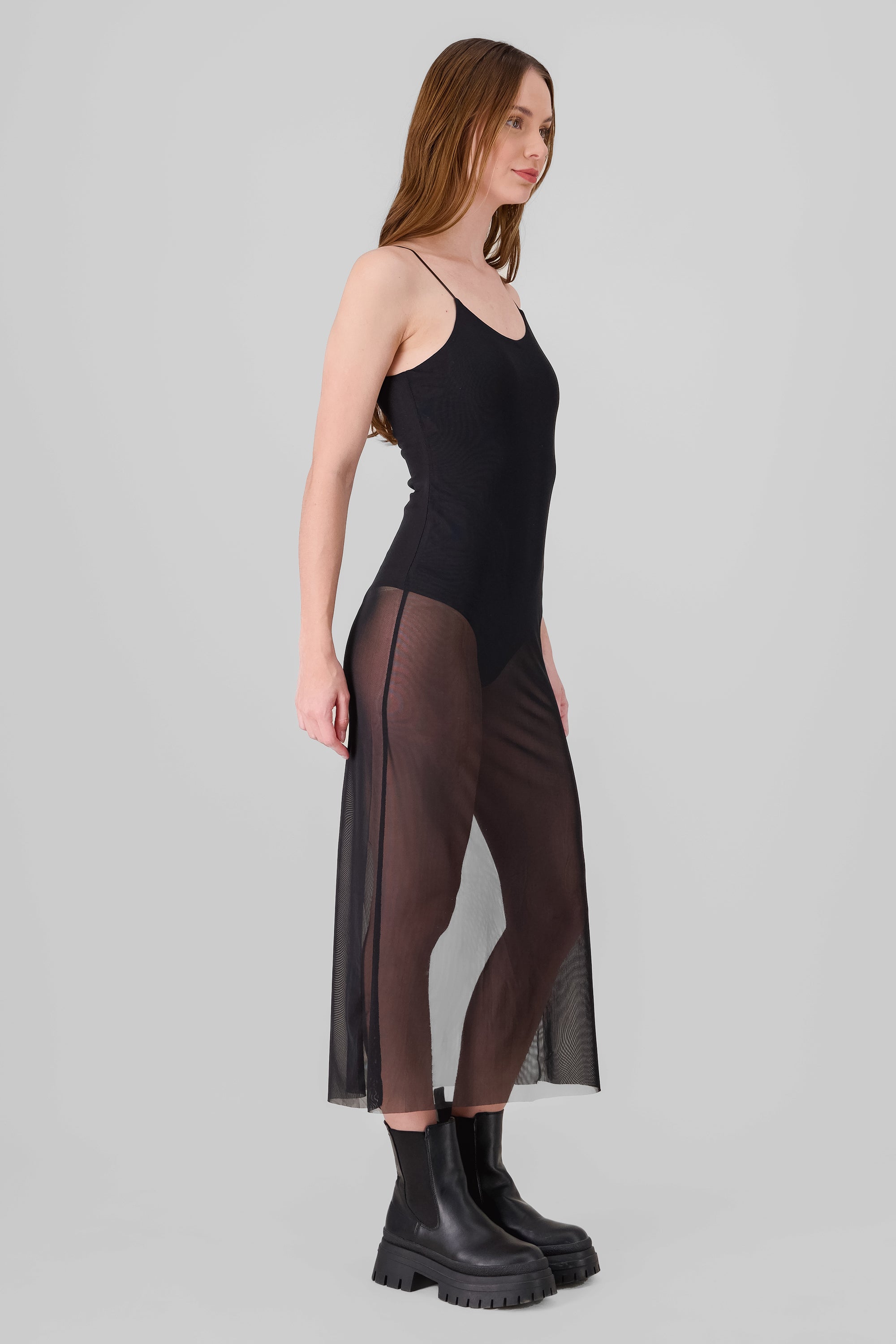 Vestido con transparencia y bodysuit NEGRO