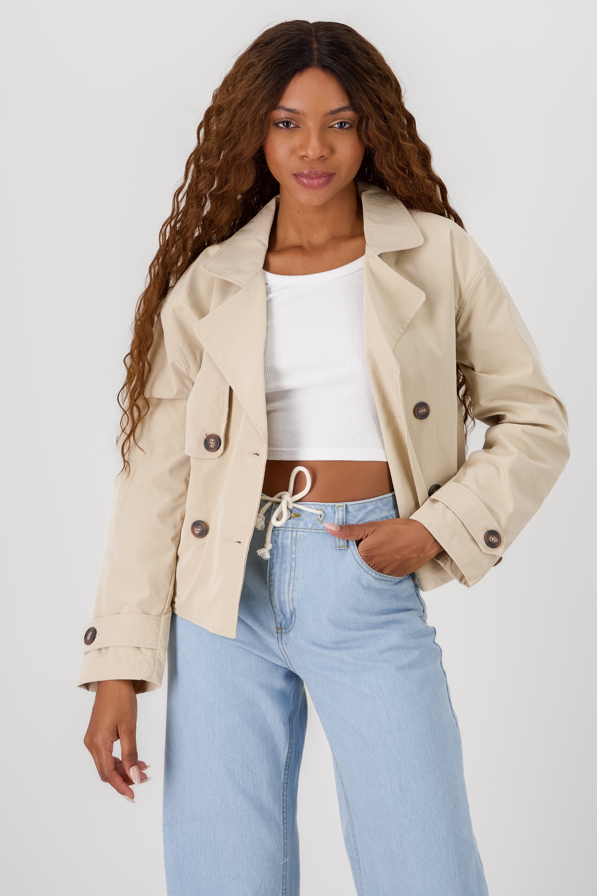 Gabardina corta lisa KHAKI