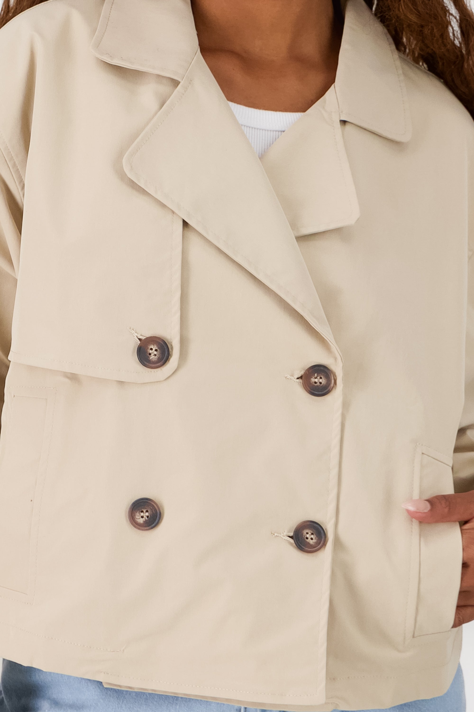 Gabardina corta lisa KHAKI