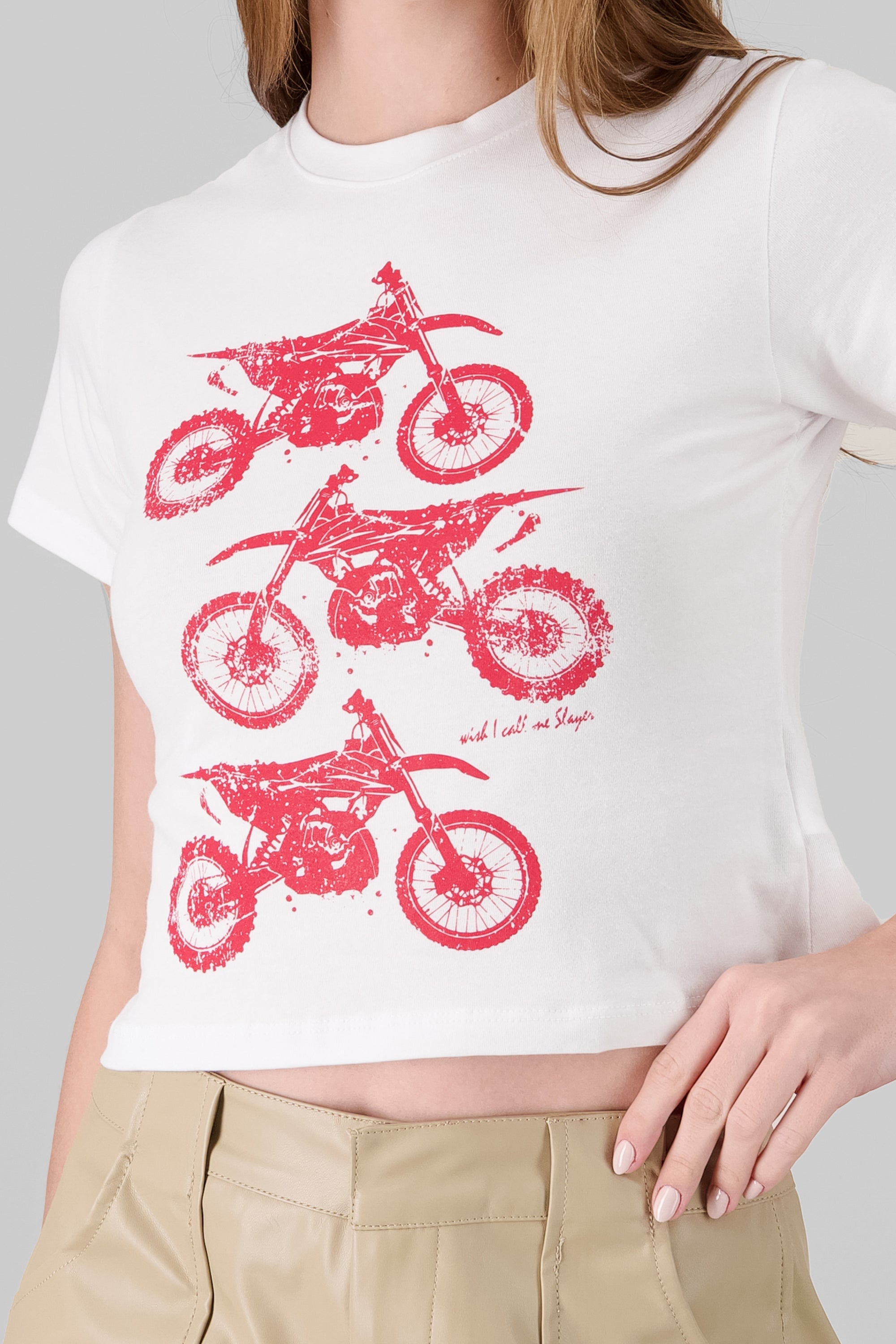 Playera corta estampado motos BLANCO COMBO