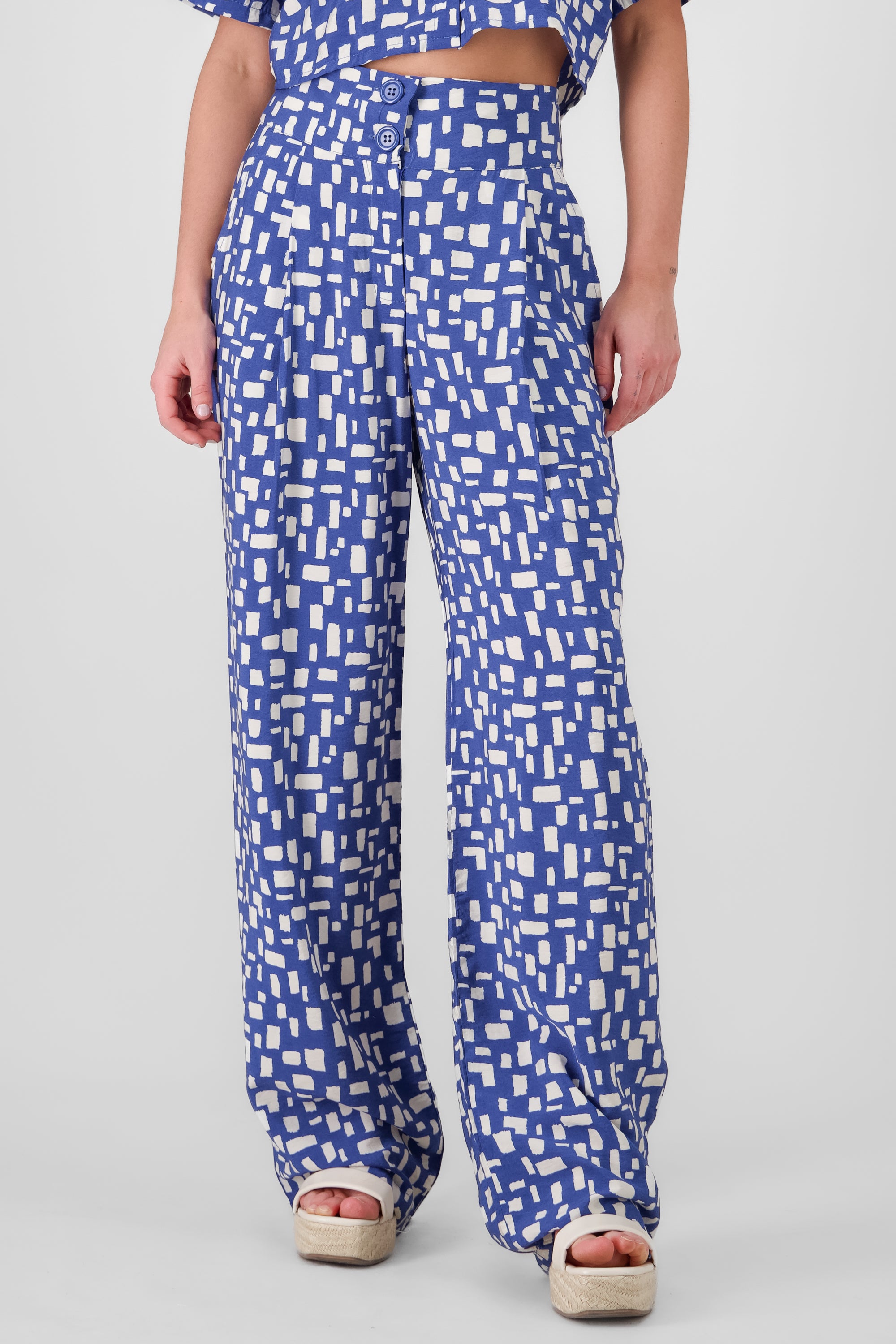 Pantalon amplio estampado cuadros AZUL COMBO