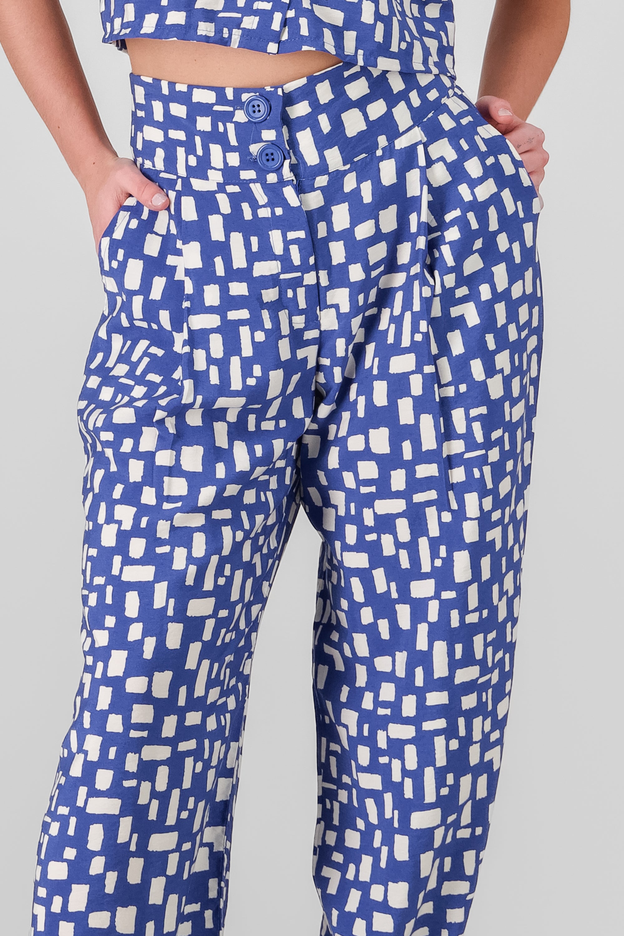 Pantalon amplio estampado cuadros AZUL COMBO