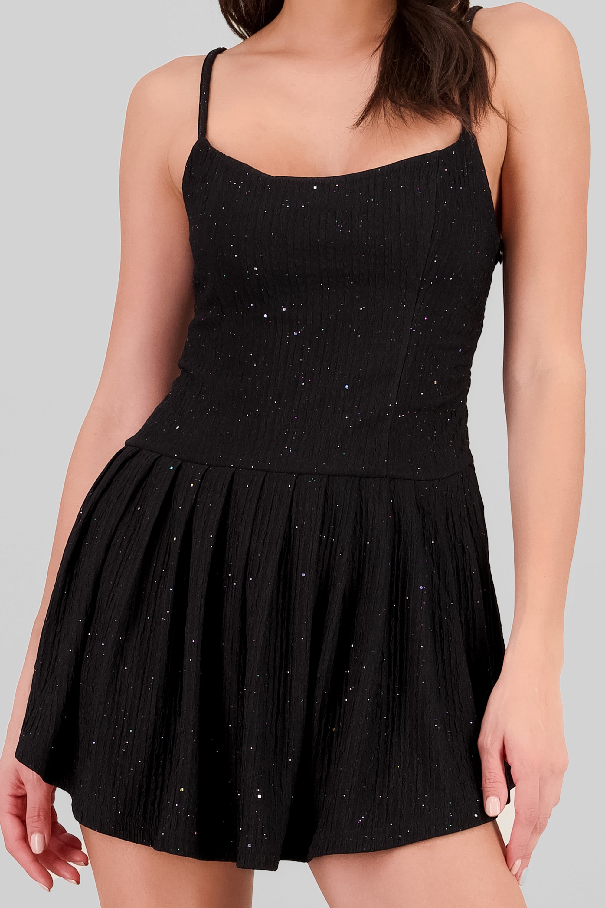 Vestido mini con terciopelo de brillos NEGRO