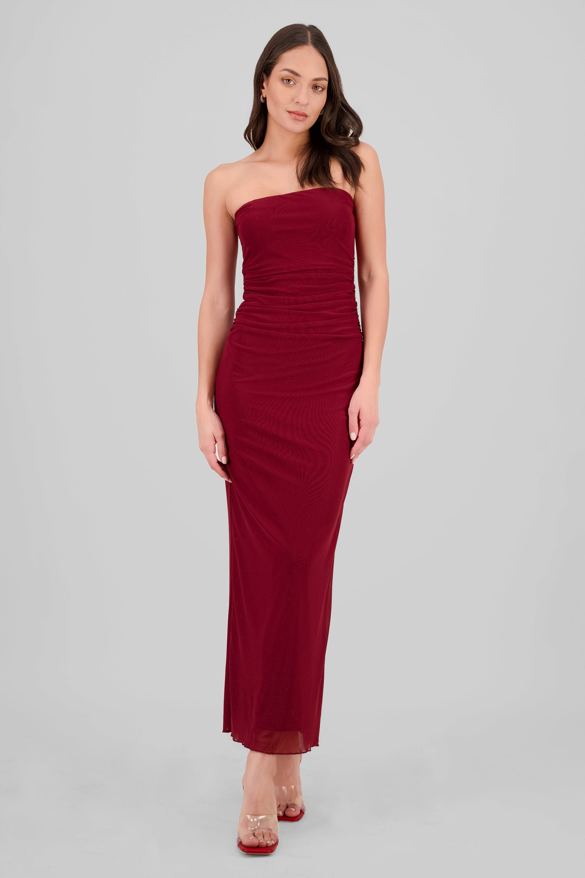 Vestido strapless plisado de mesh VINO