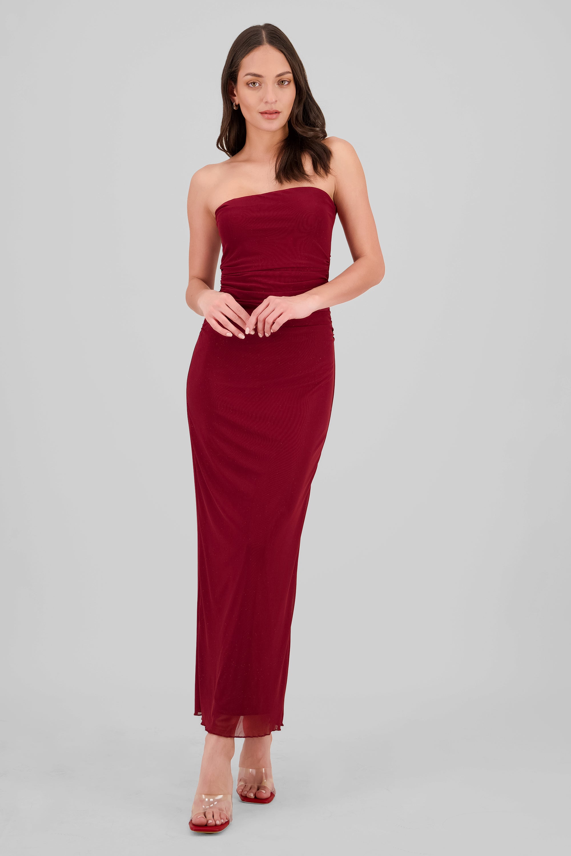 Vestido strapless plisado de mesh VINO