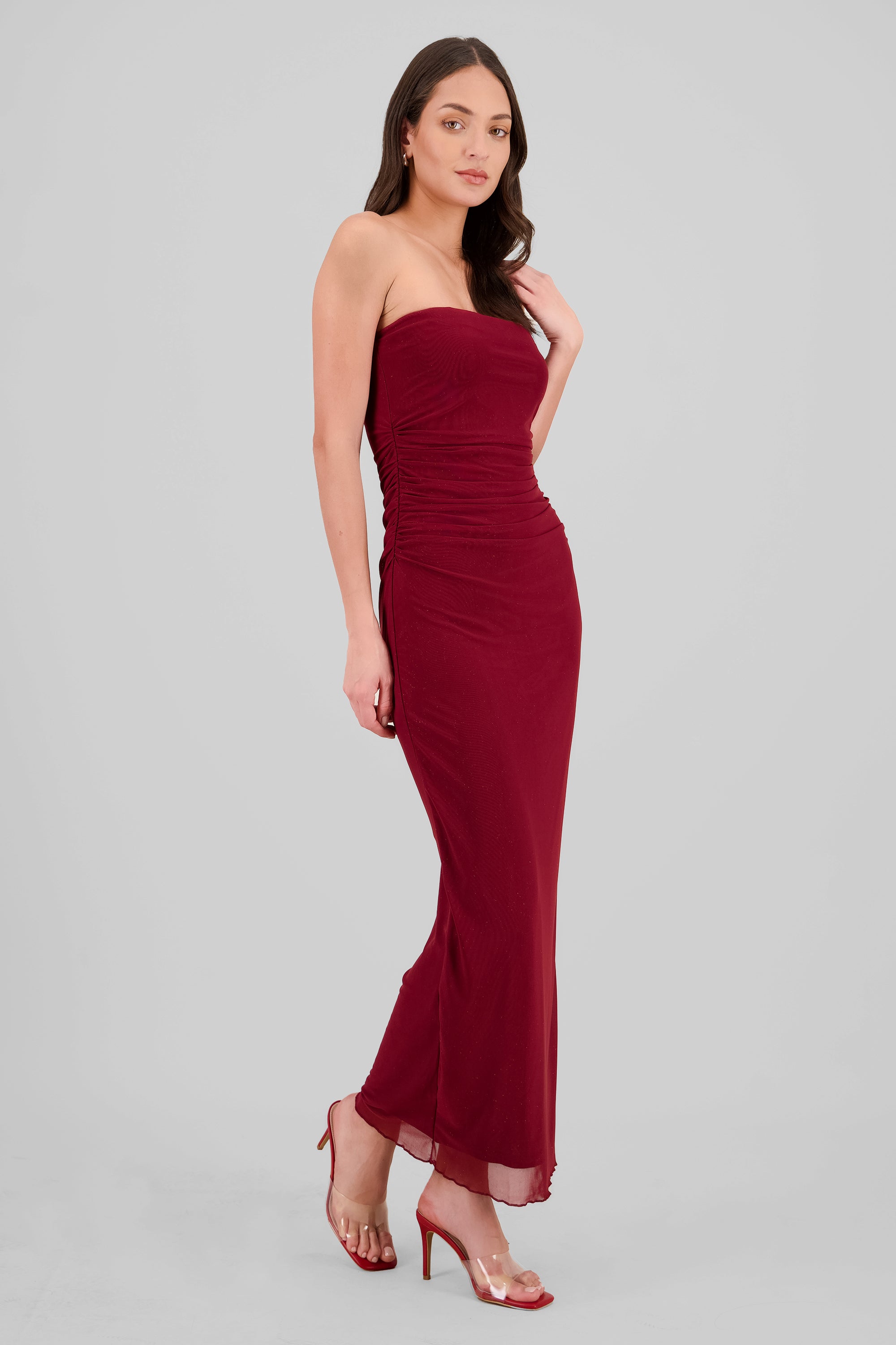 Vestido strapless plisado de mesh VINO