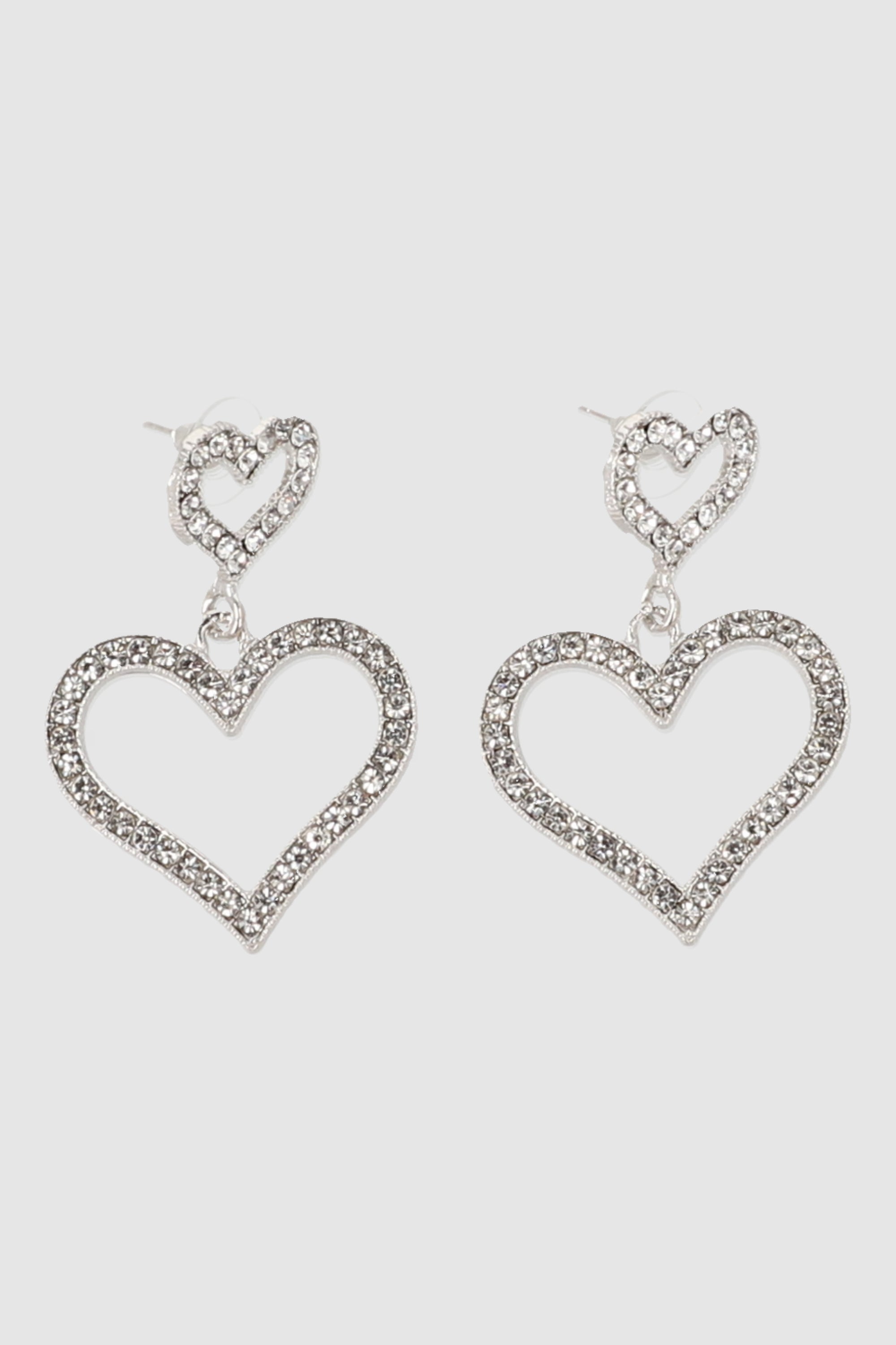 Aretes doble corazon brillos PLATA