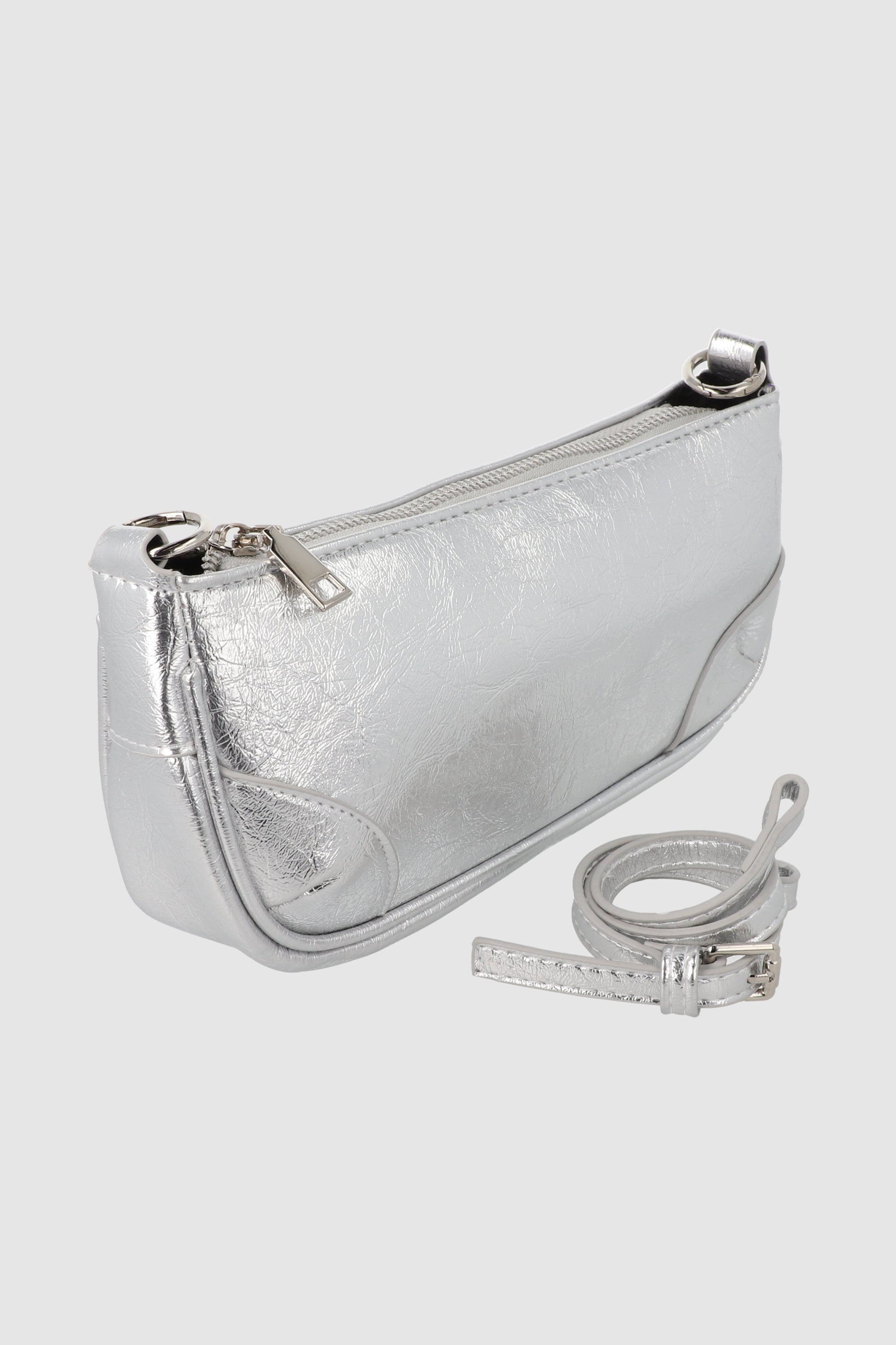 Bolsa baguette hombro metalizada PLATA