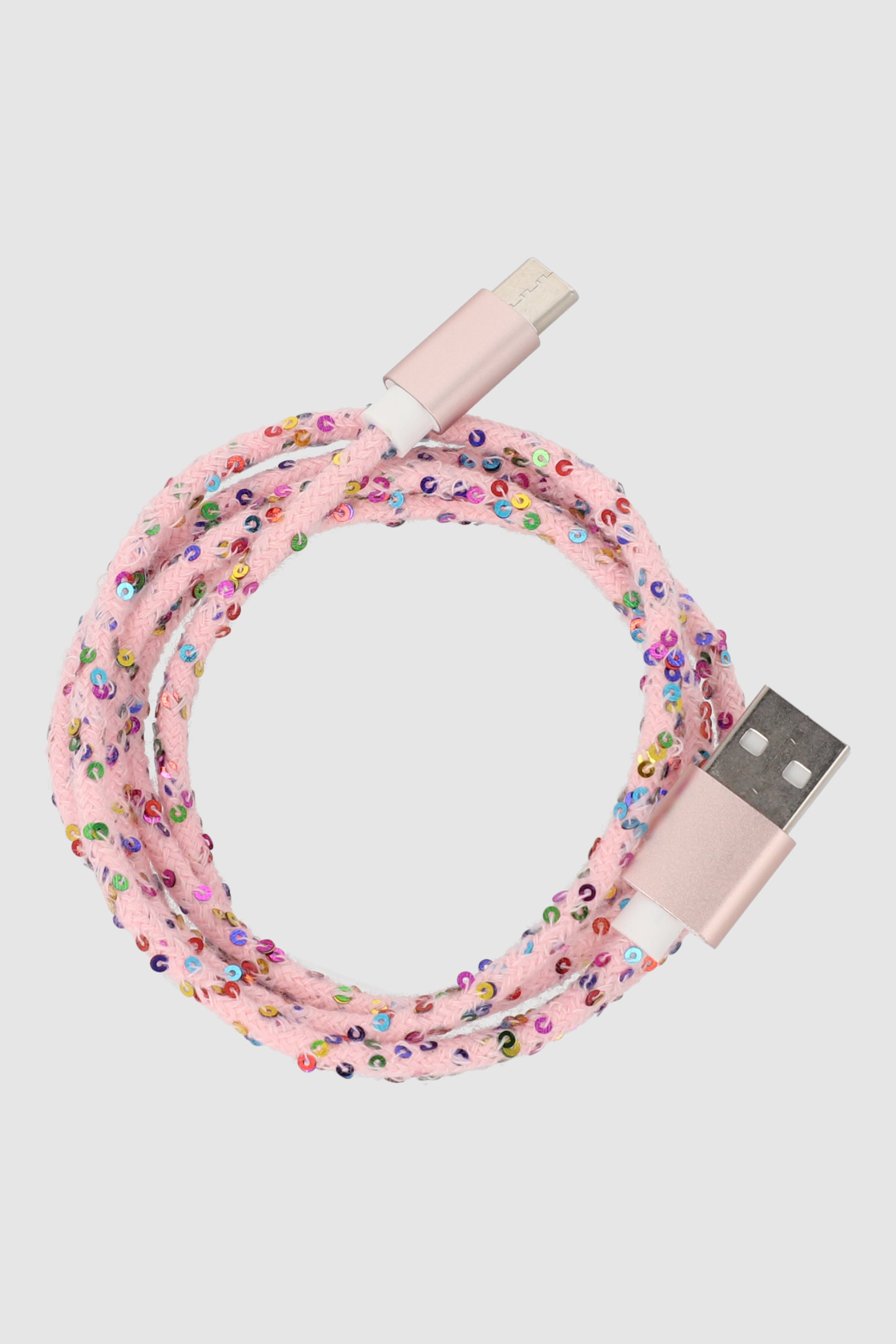 Cable cargador cel mini lentejuelas ROSA