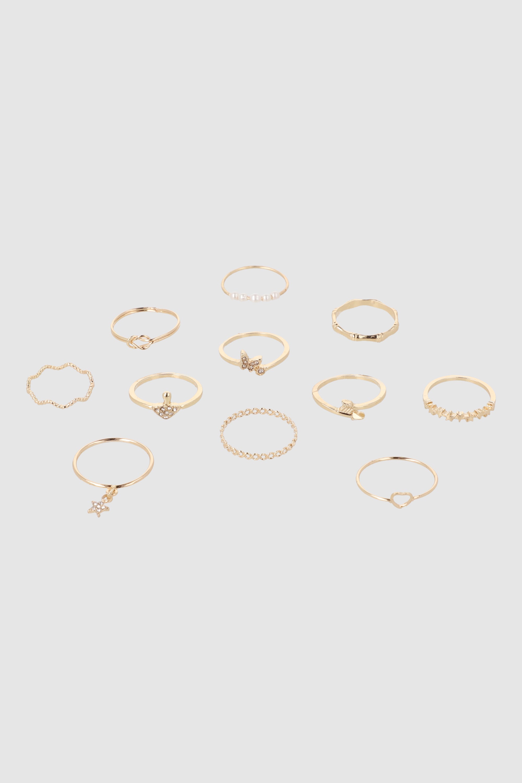SET 11 ANILLOS MULTI LINEAS ORO