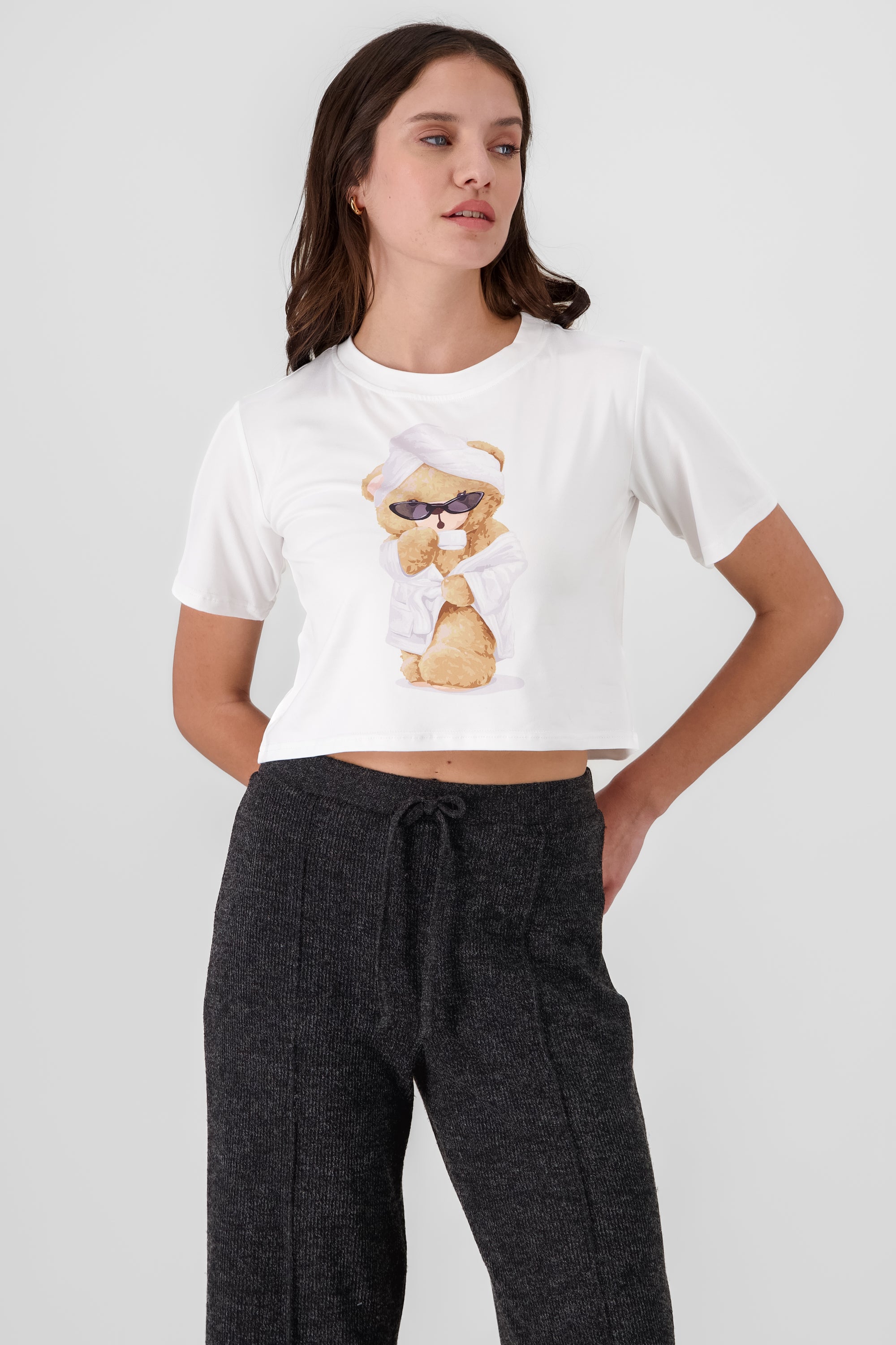 Playera osito en bata BLANCO