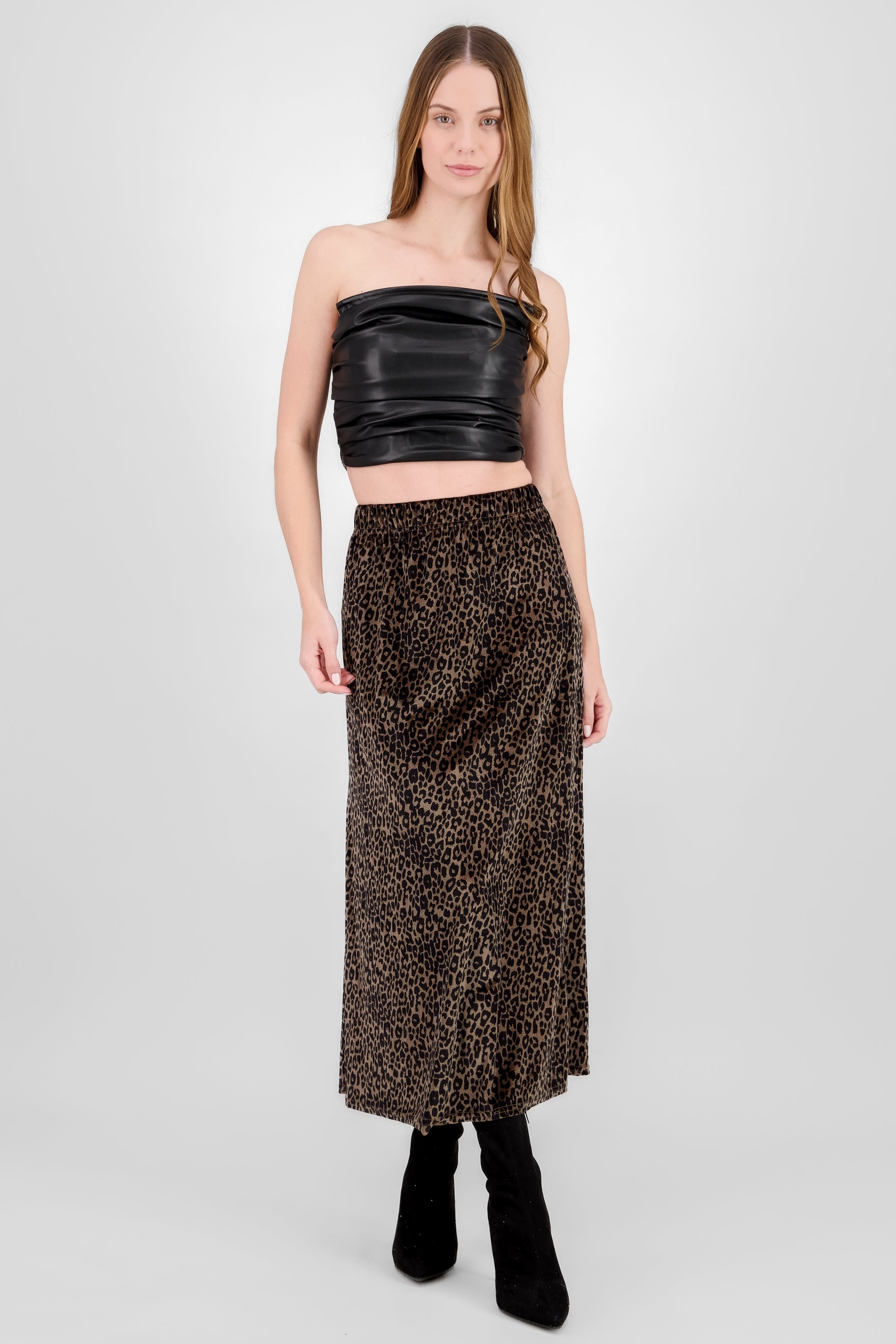 Maxi falda animal print terciopelo TAUPE