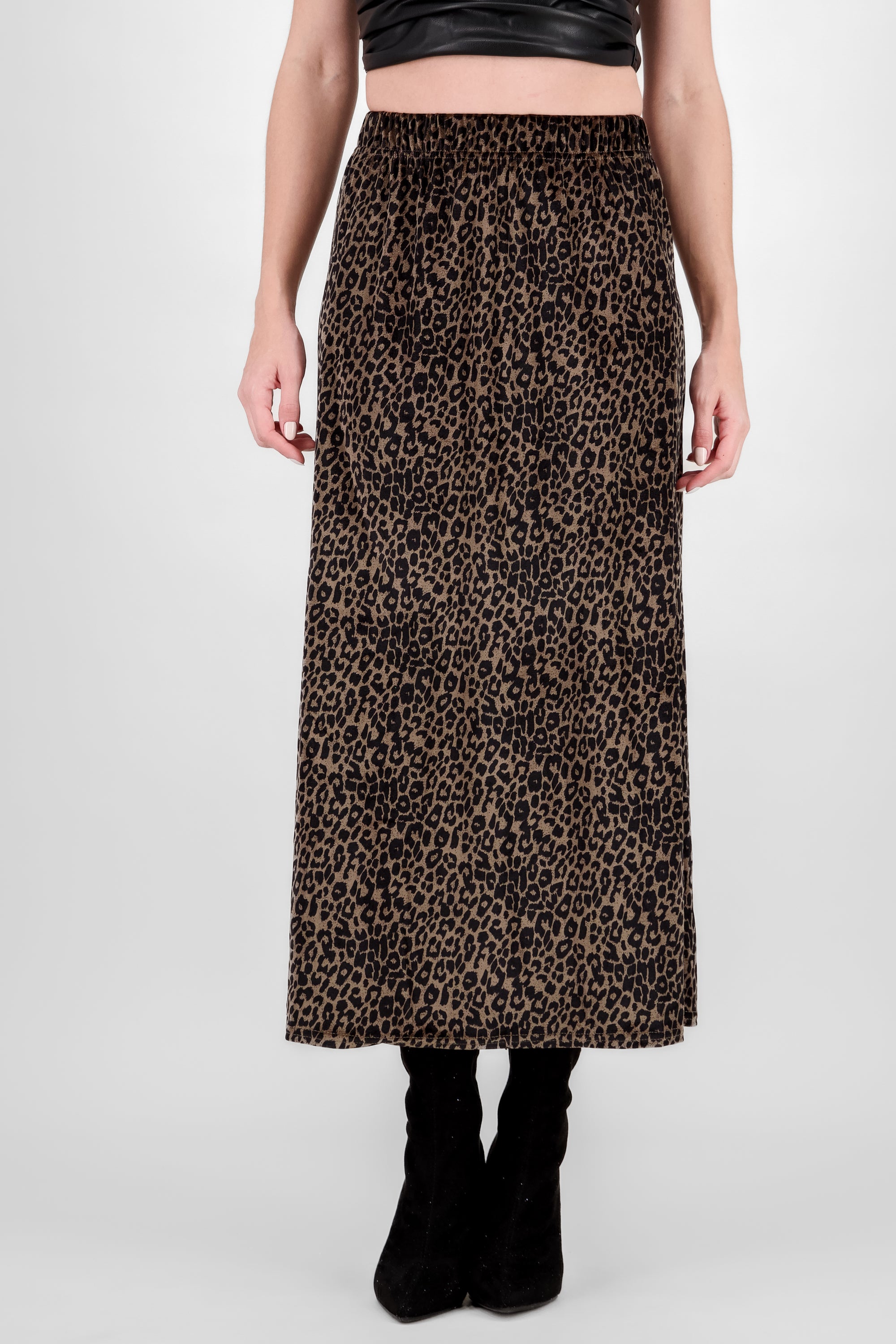 Maxi falda animal print terciopelo TAUPE