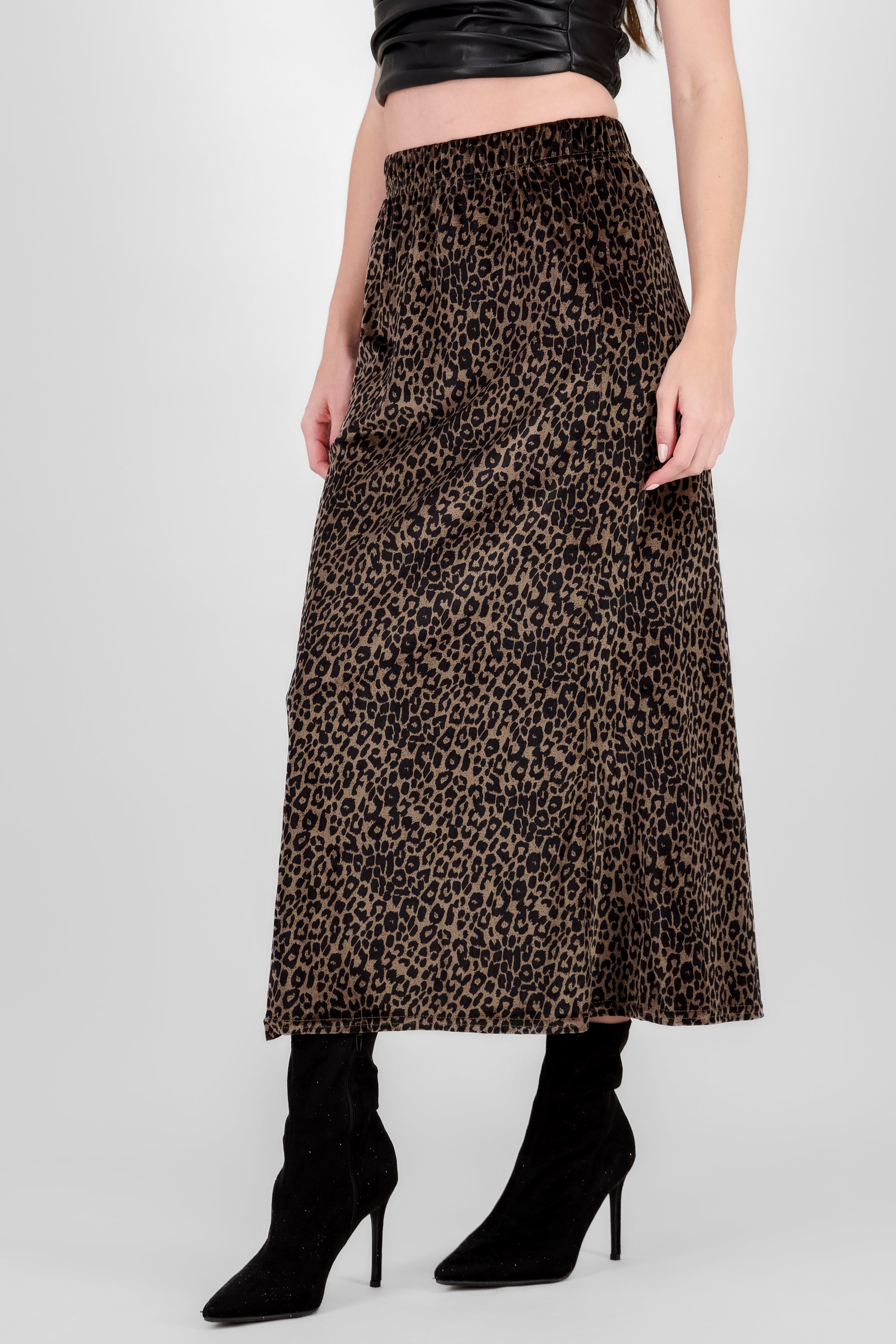 Maxi falda animal print terciopelo TAUPE