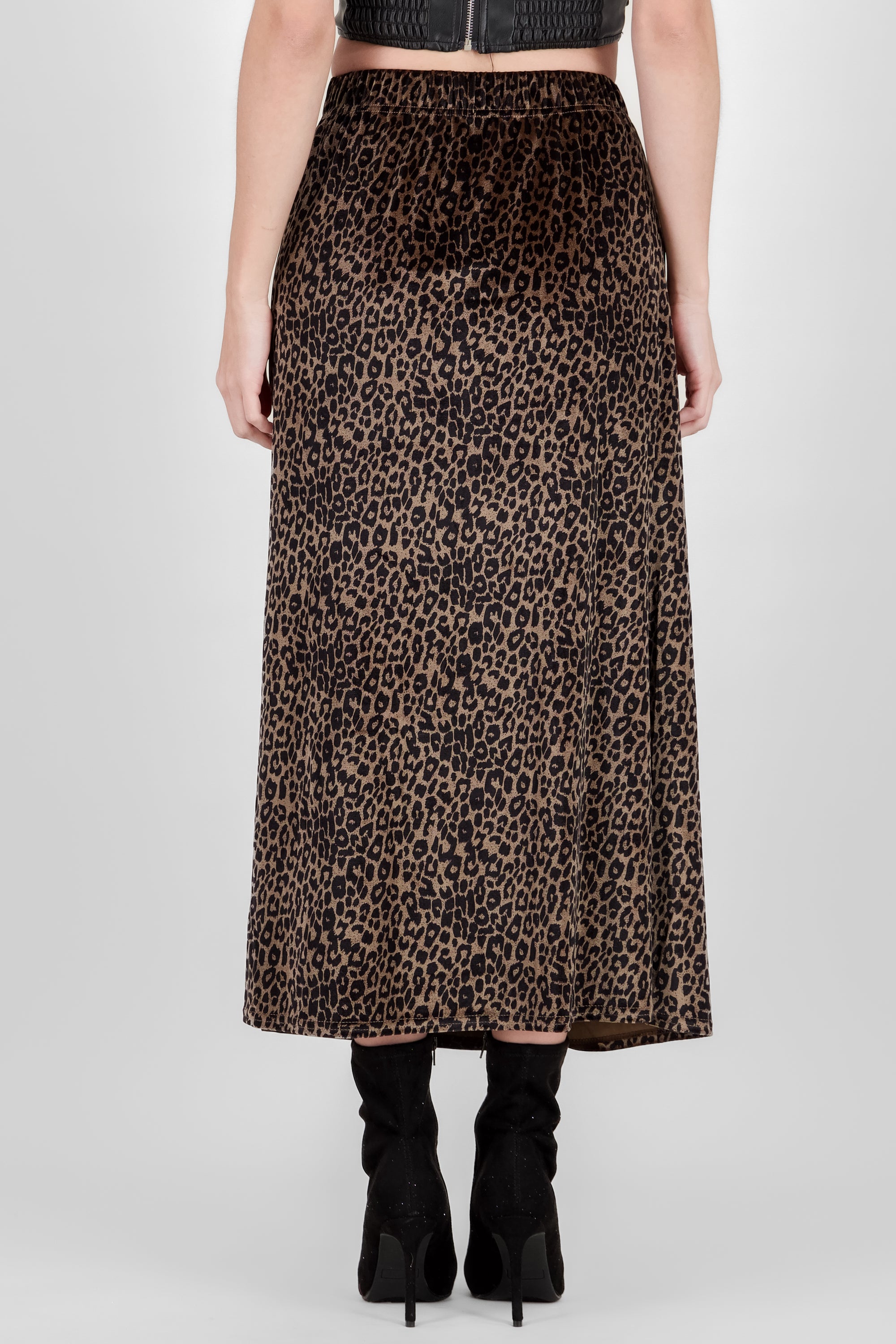 Maxi falda animal print terciopelo TAUPE